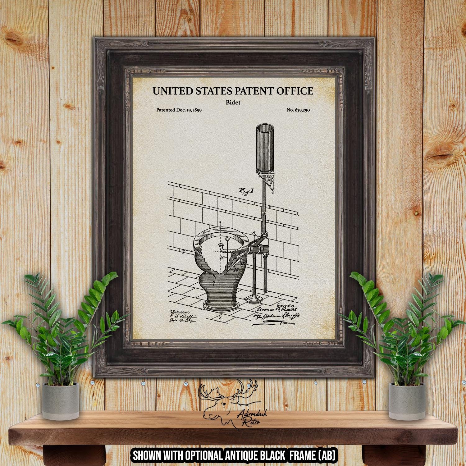 Bidet Patent Print - Rustic Bidet Poster Art - 1899 Bathroom Invention at Adirondack Retro