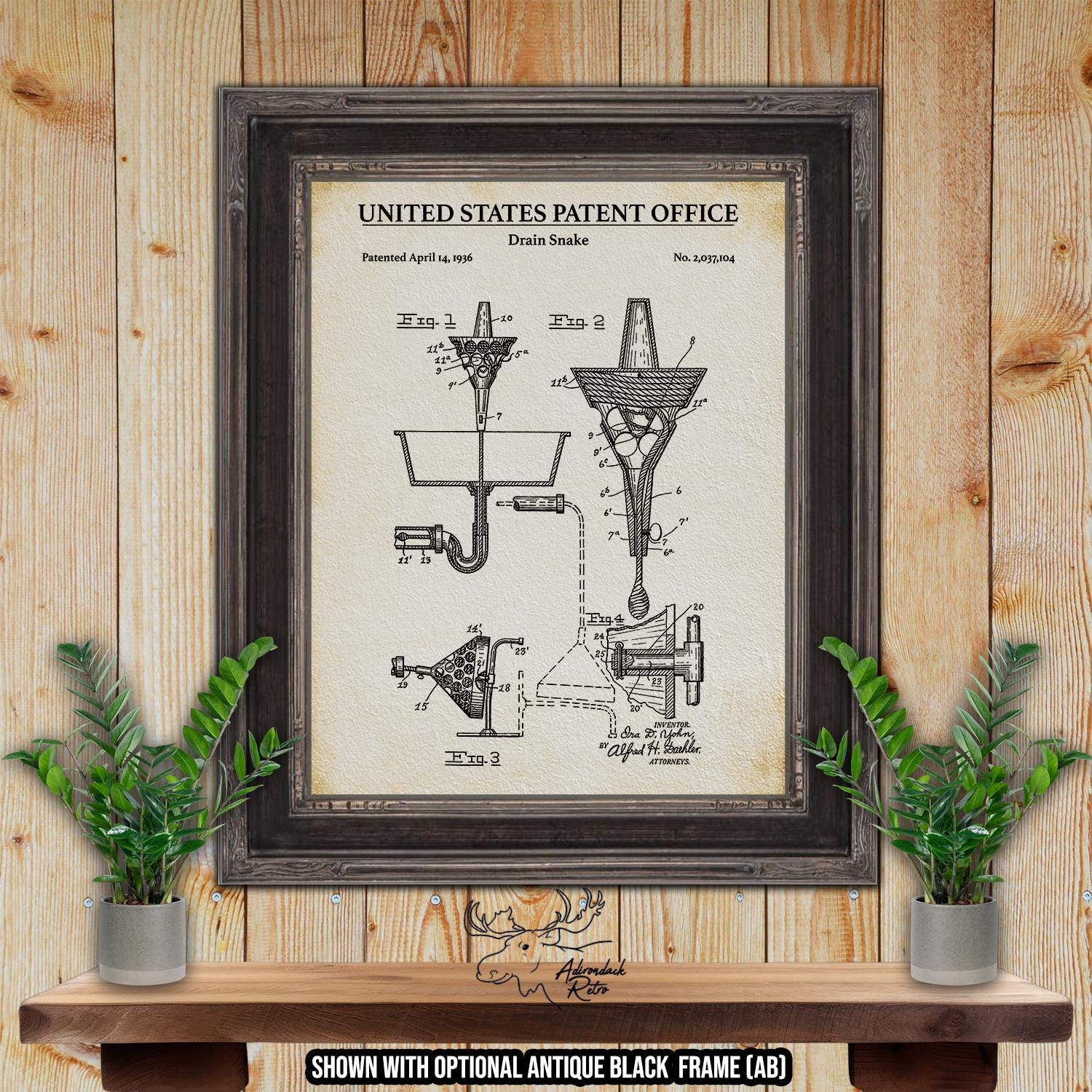 Drain Snake Patent Print - 1936 Plumbing Invention at Adirondack Retro