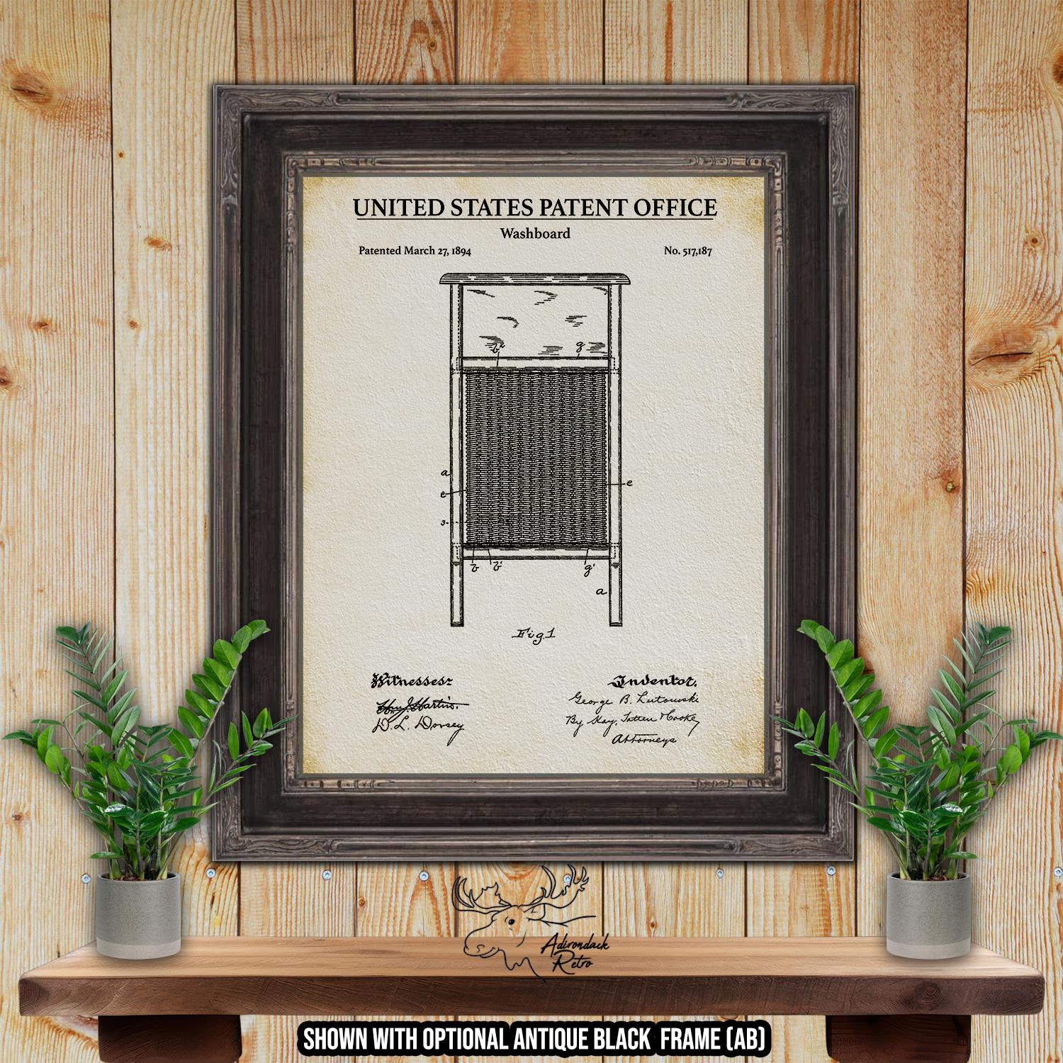 Washboard Patent Print - 1894 Laundry Invention at Adirondack Retro