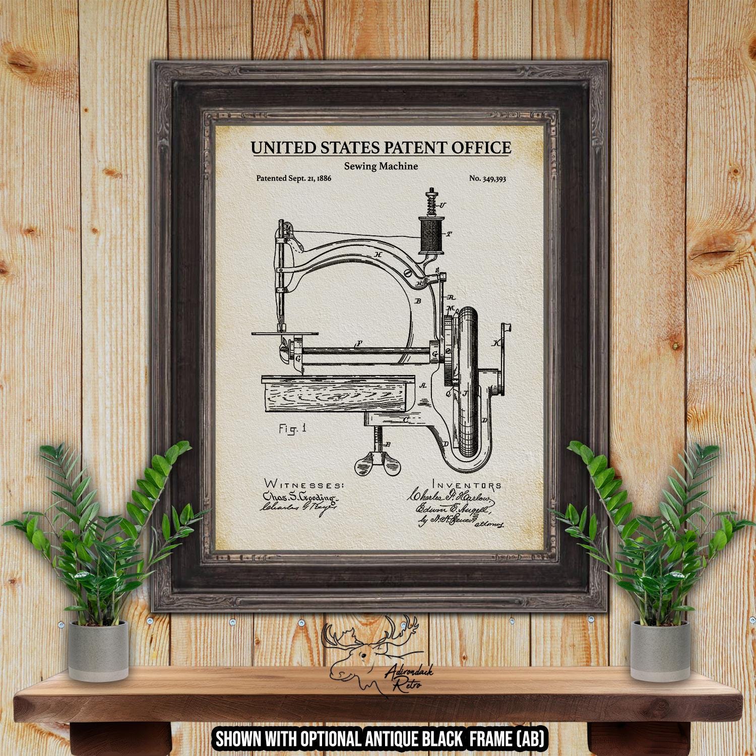 Sewing Machine Patent Print - 1886 Sewing Invention at Adirondack Retro