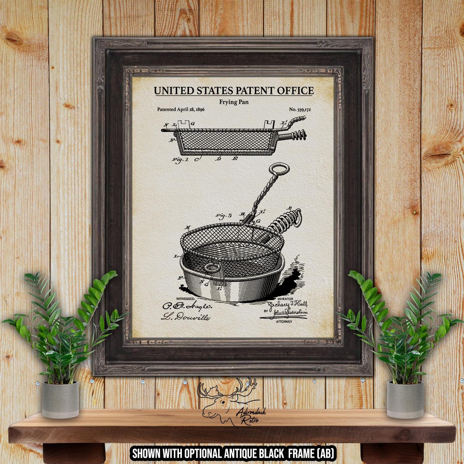 Frying Pan Patent Print - 1896 Cooking Utensil Invention at Adirondack Retro