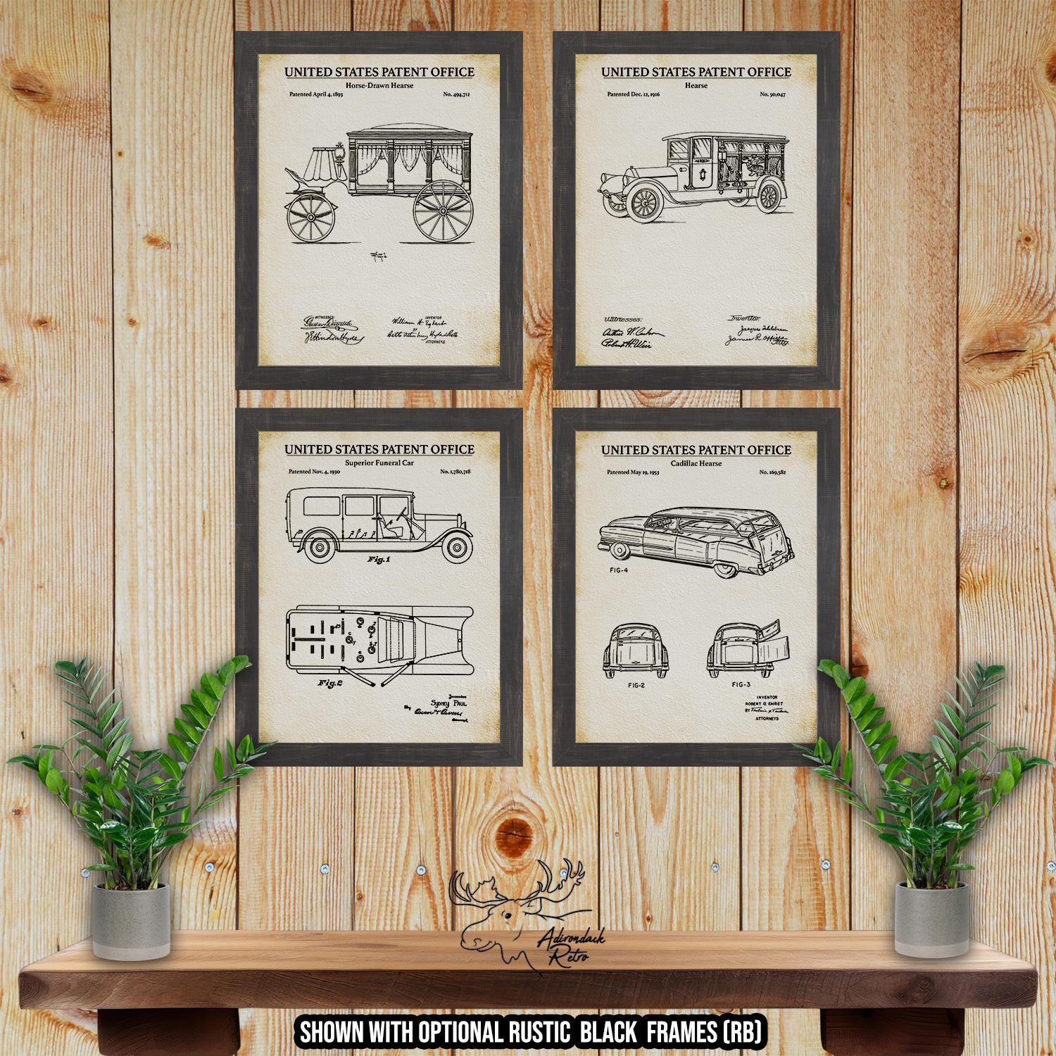 Funeral Car Patent Print Set of 4 - Hearse Poster Set - Vintage Funeral Inventions at Adirondack Retro