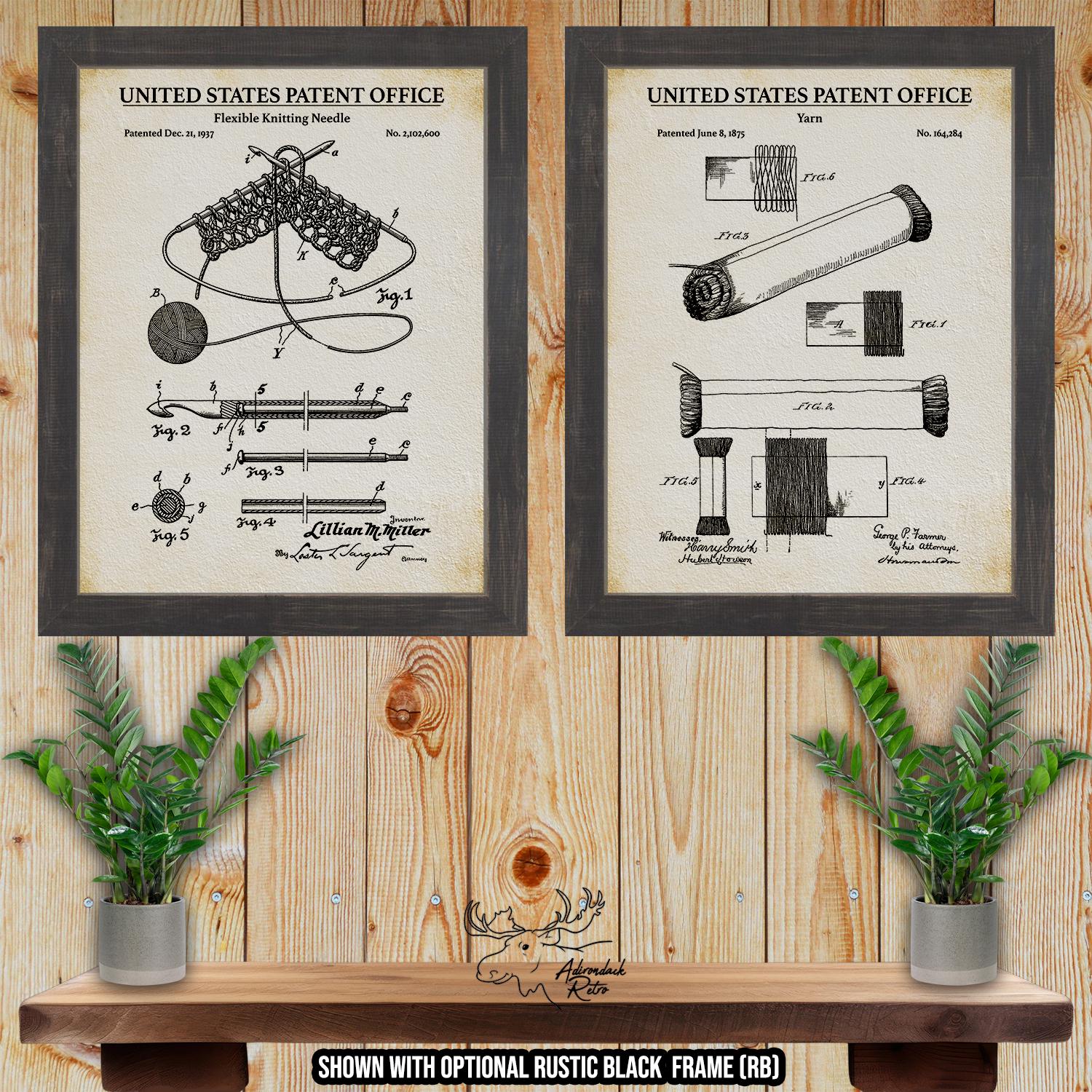 Knitting Patent Print Set of 2 - Vintage Knitting Posters - Knitting Inventions at Adirondack Retro