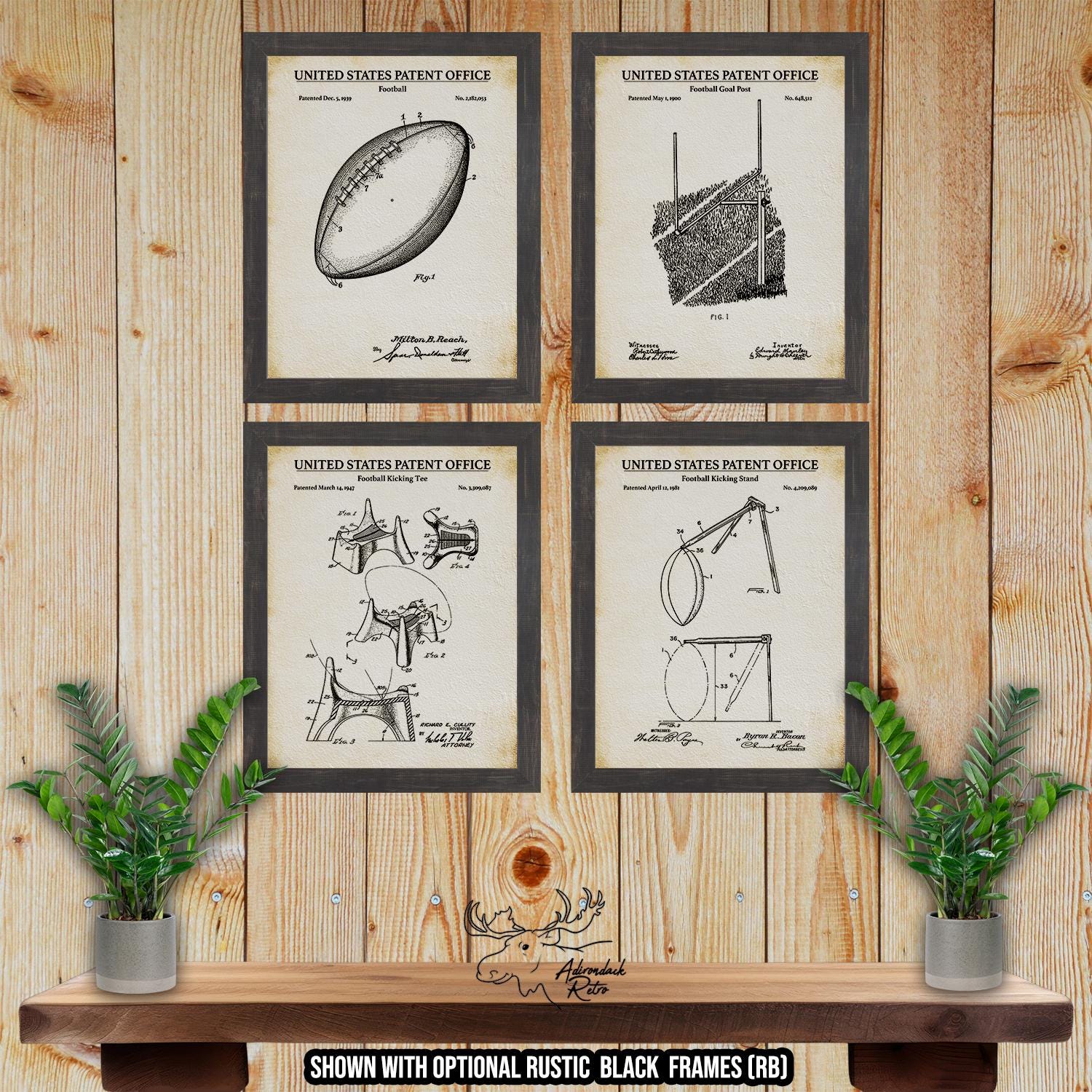 Football Kicker Patent Print Set of 4 - Retro Football Inventions at Adirondack Retro