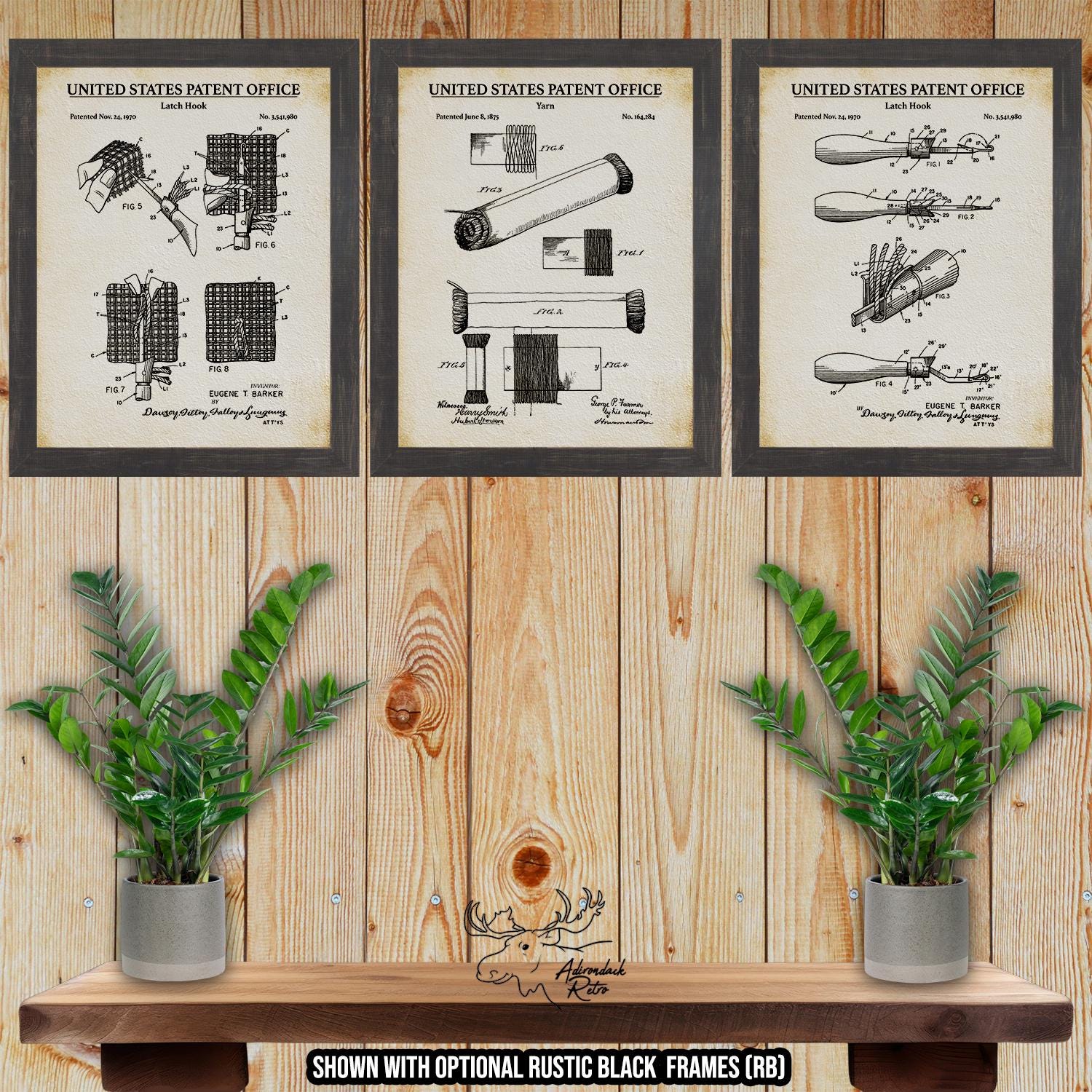 Latch Hook Patent Print Set of 3 - Latch Hook Posters - Latch Hook Inventions at Adirondack Retro