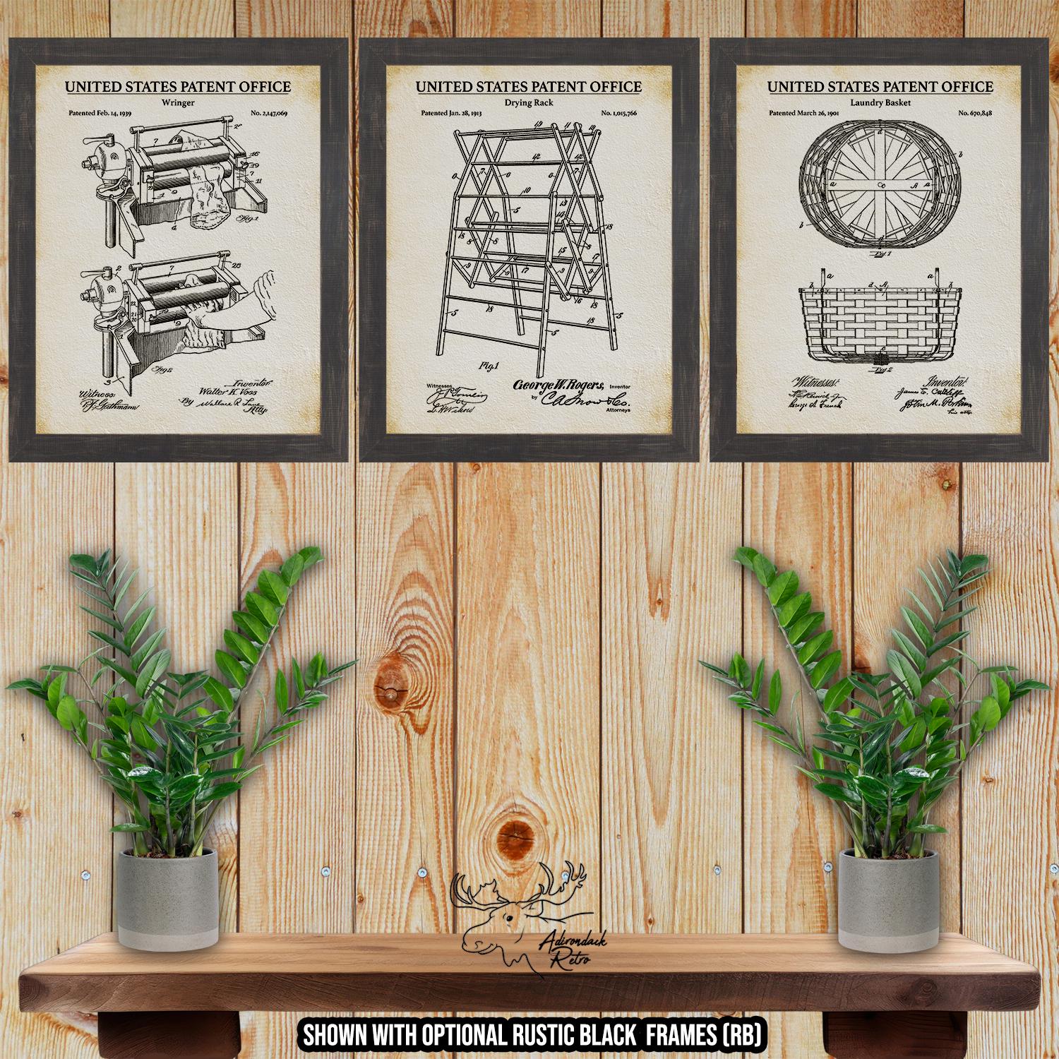 Laundry Patent Print Set of 3 - Vintage Laundry Posters - Laundry Inventions at Adirondack Retro