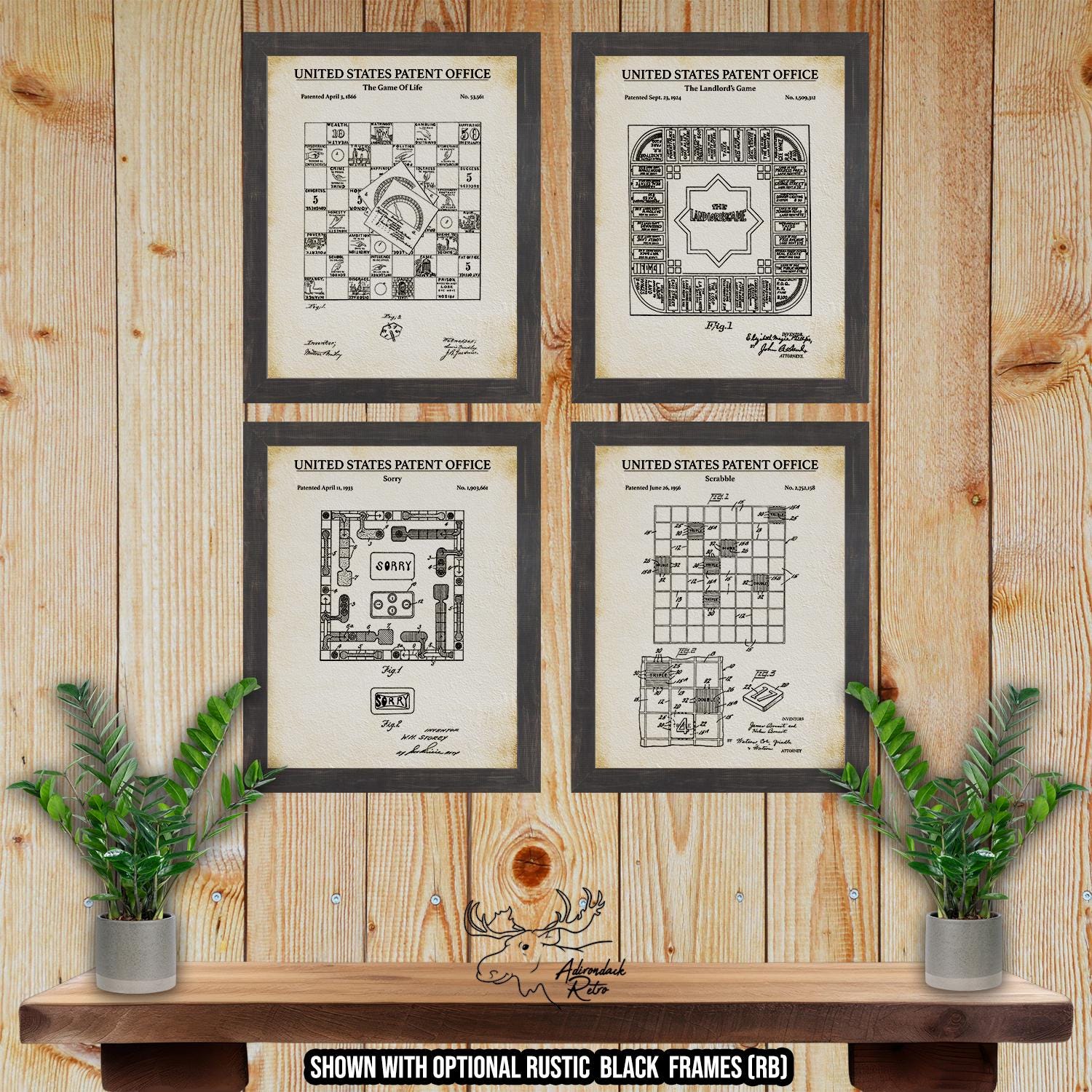 Board Games Patent Print Set of 4 - Vintage Board Game Inventions at Adirondack Retro