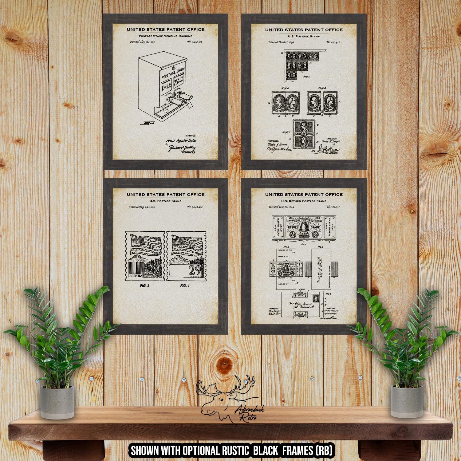 Postage Stamp Patent Print Set of 4 - Postage Stamp Posters at Adirondack Retro