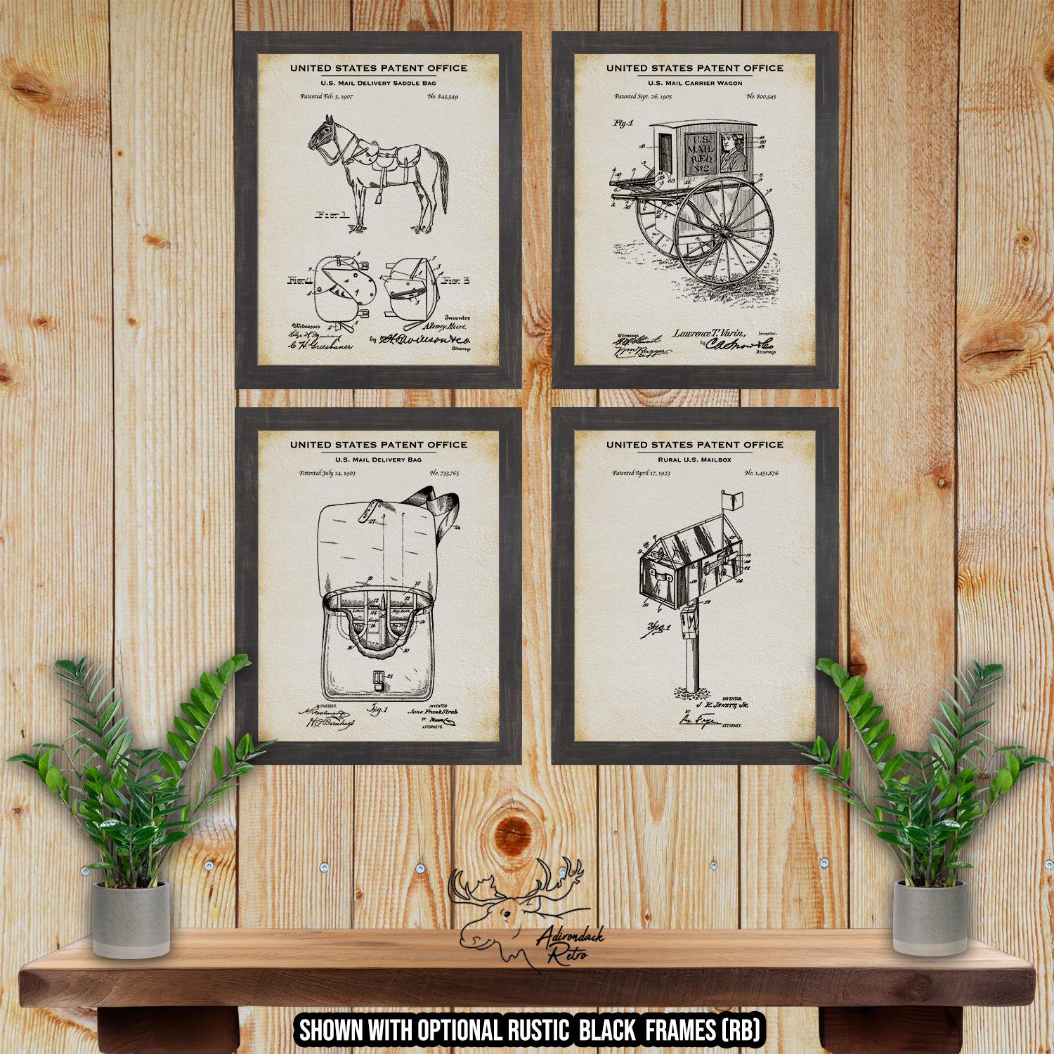 Mail Carrier Patent Print Set of 4 - Mailman Posters at Adirondack Retro