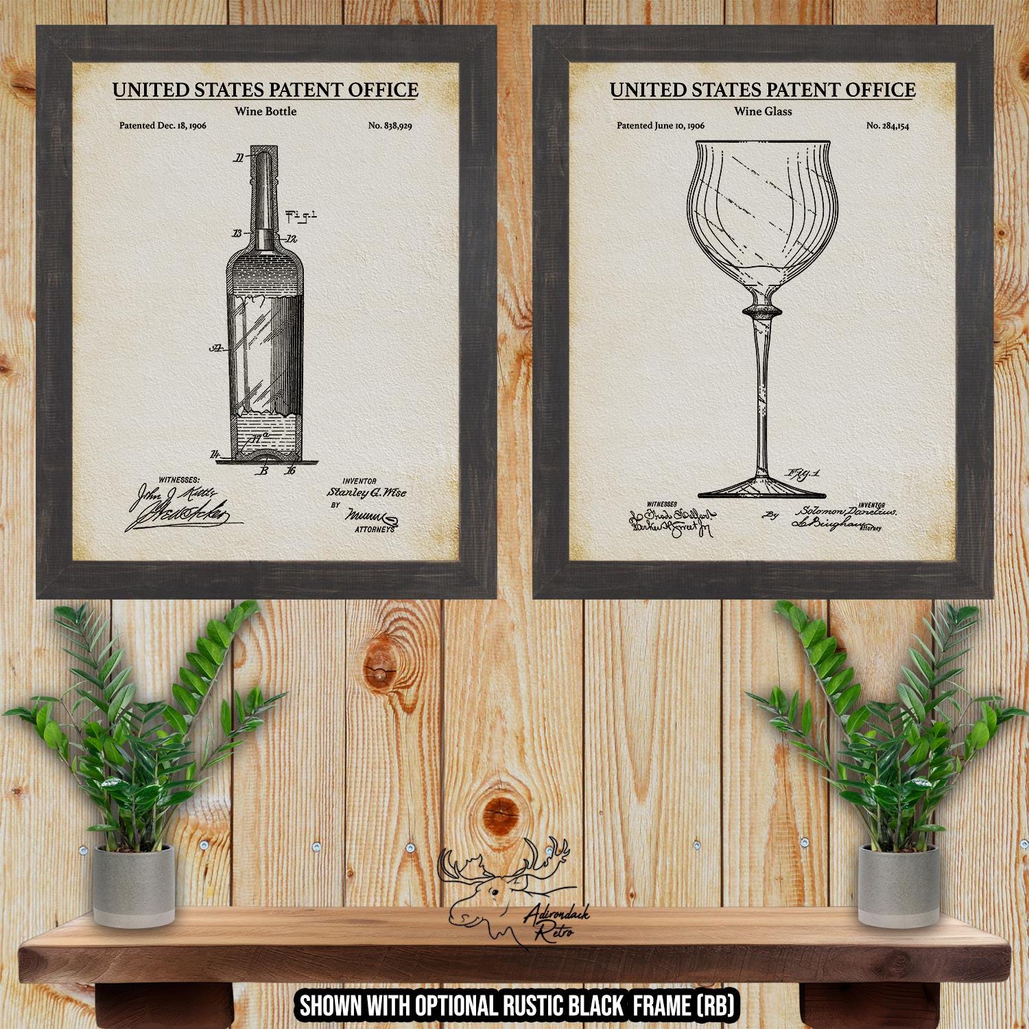 Wine Patent Print Set of 2 - Vintage Wine Bottle and Glass Posters at Adirondack Retro