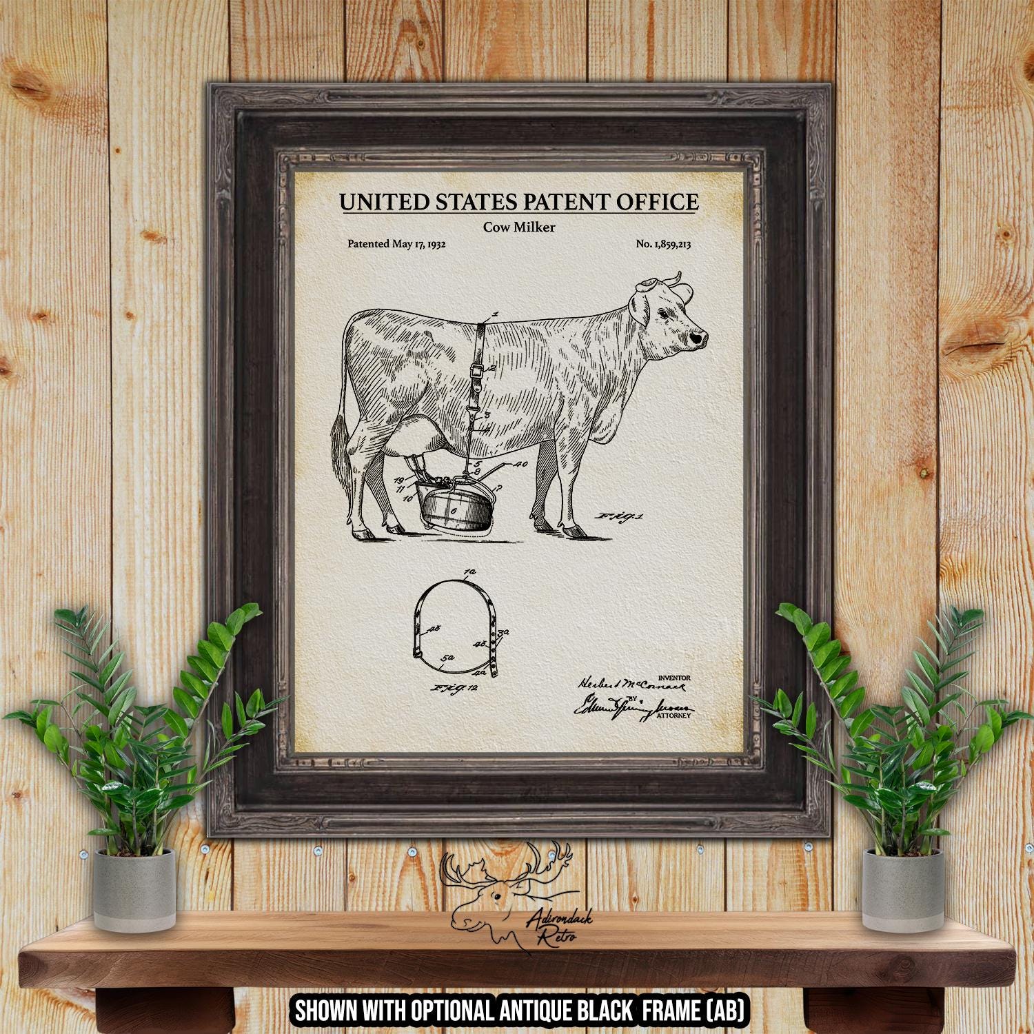 Cow Milker Patent Print - 1932 Farming Invention at Adirondack Retro