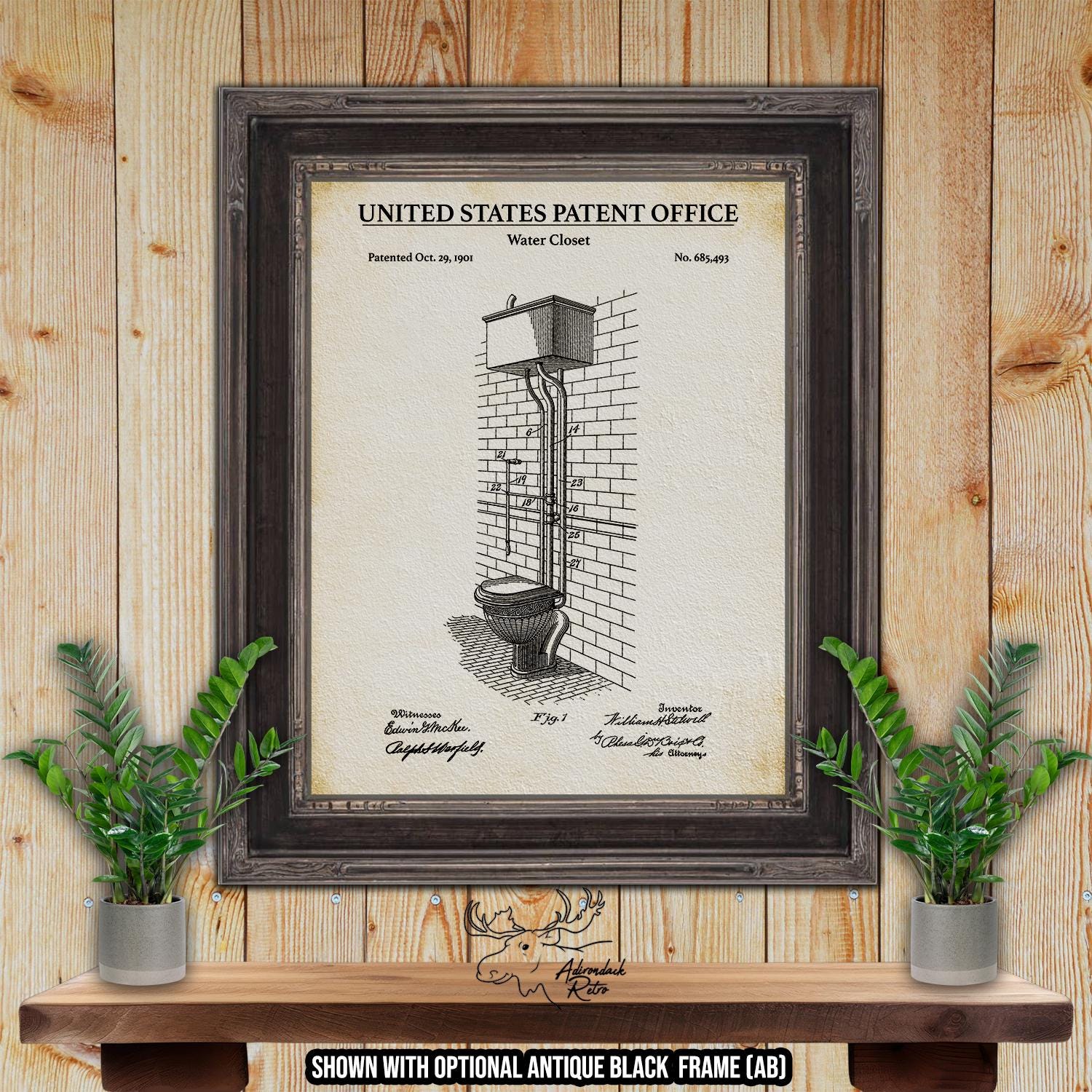 Water Closet Patent Print - Vintage Toilet Patent Drawing - 1901 Bathroom Invention at Adirondack Retro