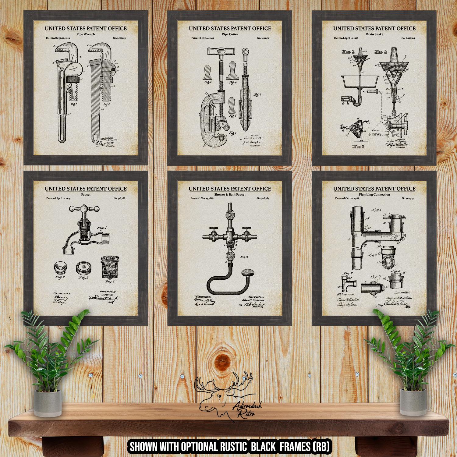 Plumber Patent Print Set of 6 - Retro Plumbing Inventions at Adirondack Retro