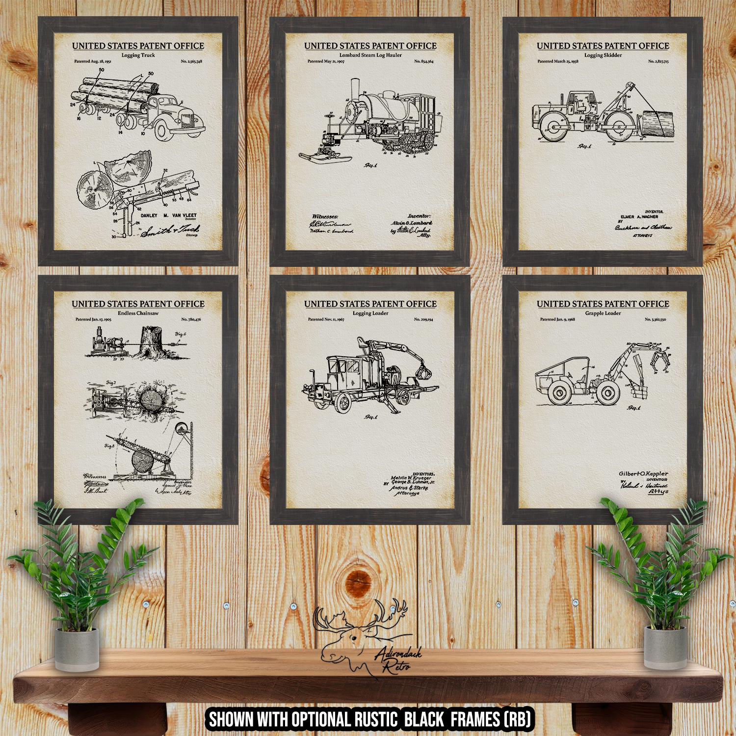 Logging Patent Print Set of 6 - Vintage Logging Inventions at Adirondack Retro