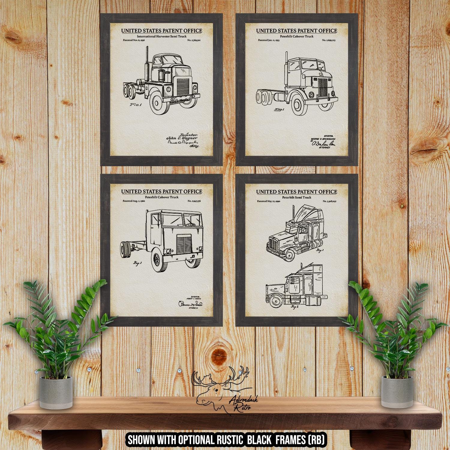 Semi Truck Patent Print Set of 4 - Semi Truck Poster Set - Trucking Inventions at Adirondack Retro