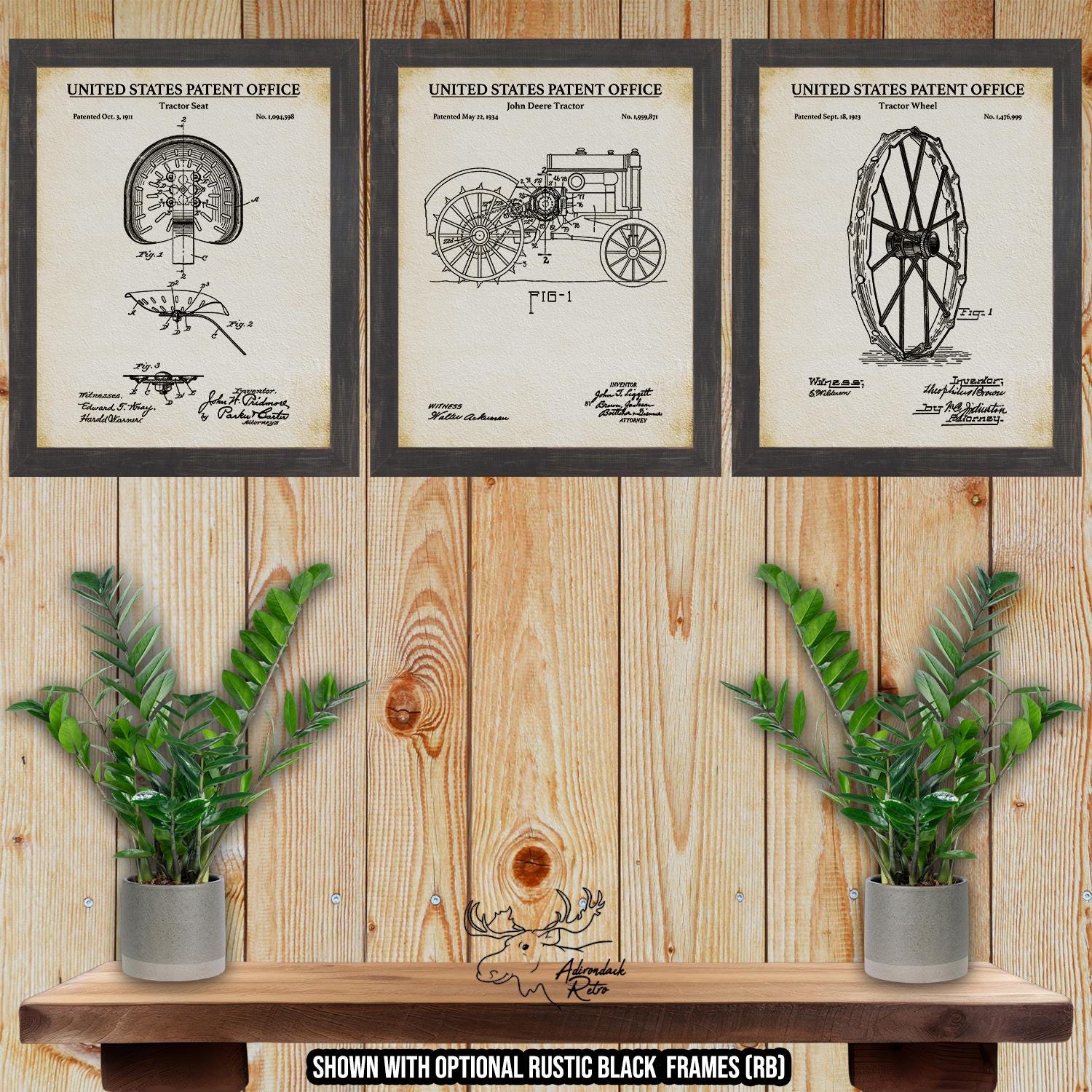 Tractor Patent Print Set of 3 - Rustic Tractor Posters - Vintage Tractor Inventions at Adirondack Retro