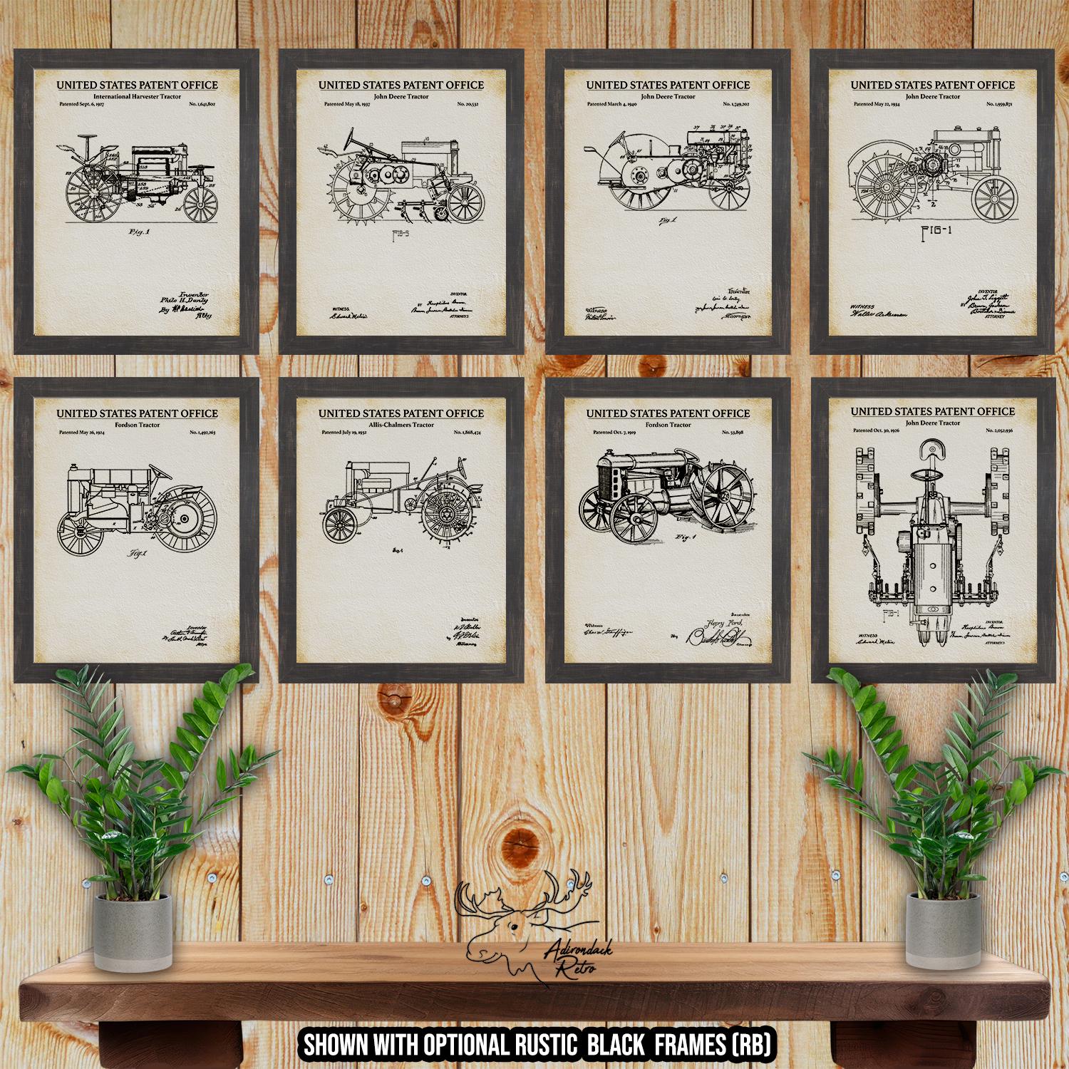 Tractor Patent Print Set of 8 - Rustic Tractor Posters - Vintage Tractor Inventions at Adirondack Retro