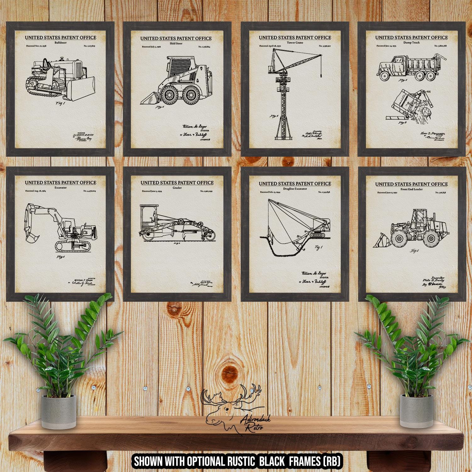 Construction Equipment Patent Print Set of 8 - Heavy Equipment Poster Set - Construction Vehicle Inventions at Adirondack Retro