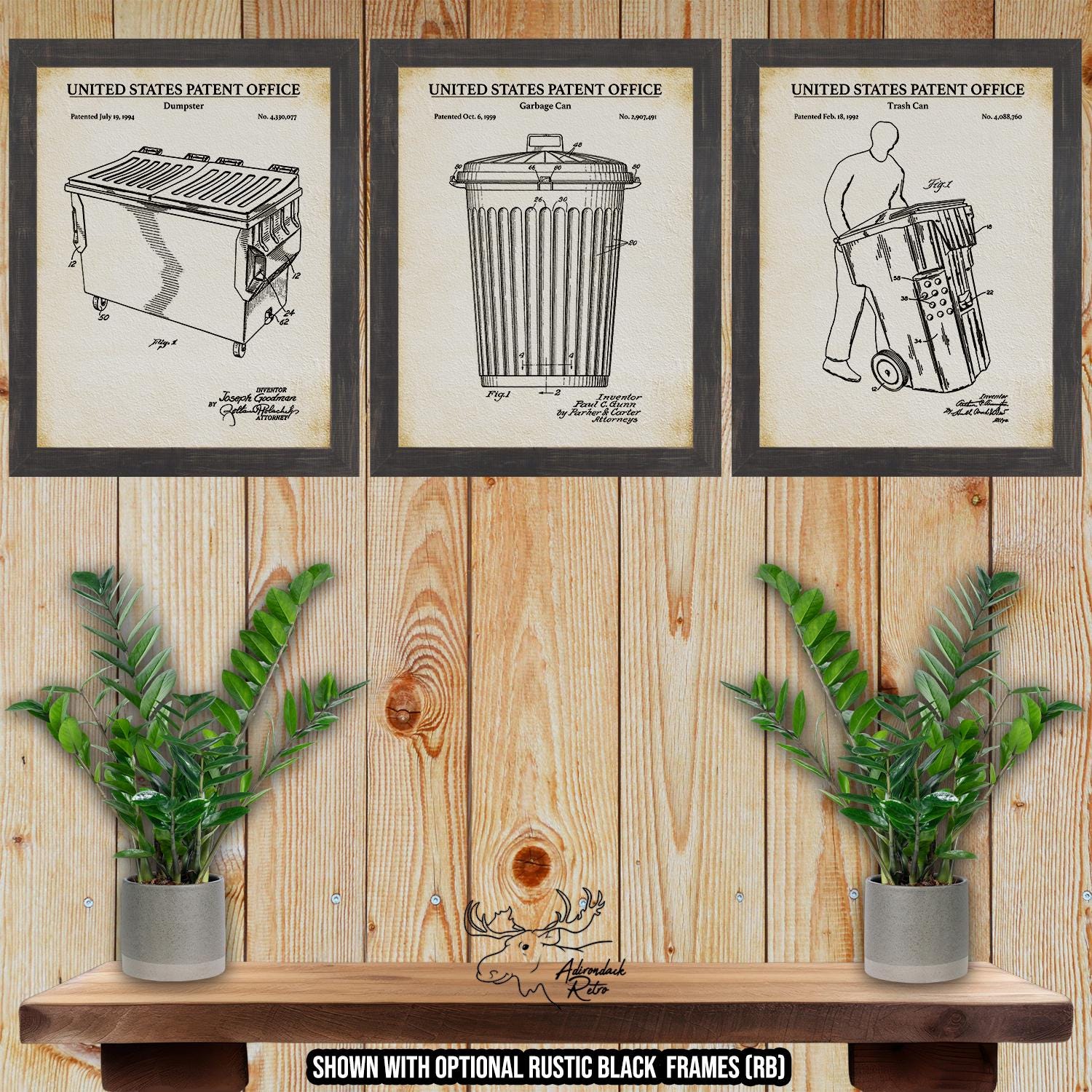 Trash Removal Patent Print Set of 3 - Retro Sanitation Prints - Waste Management Inventions at Adirondack Retro