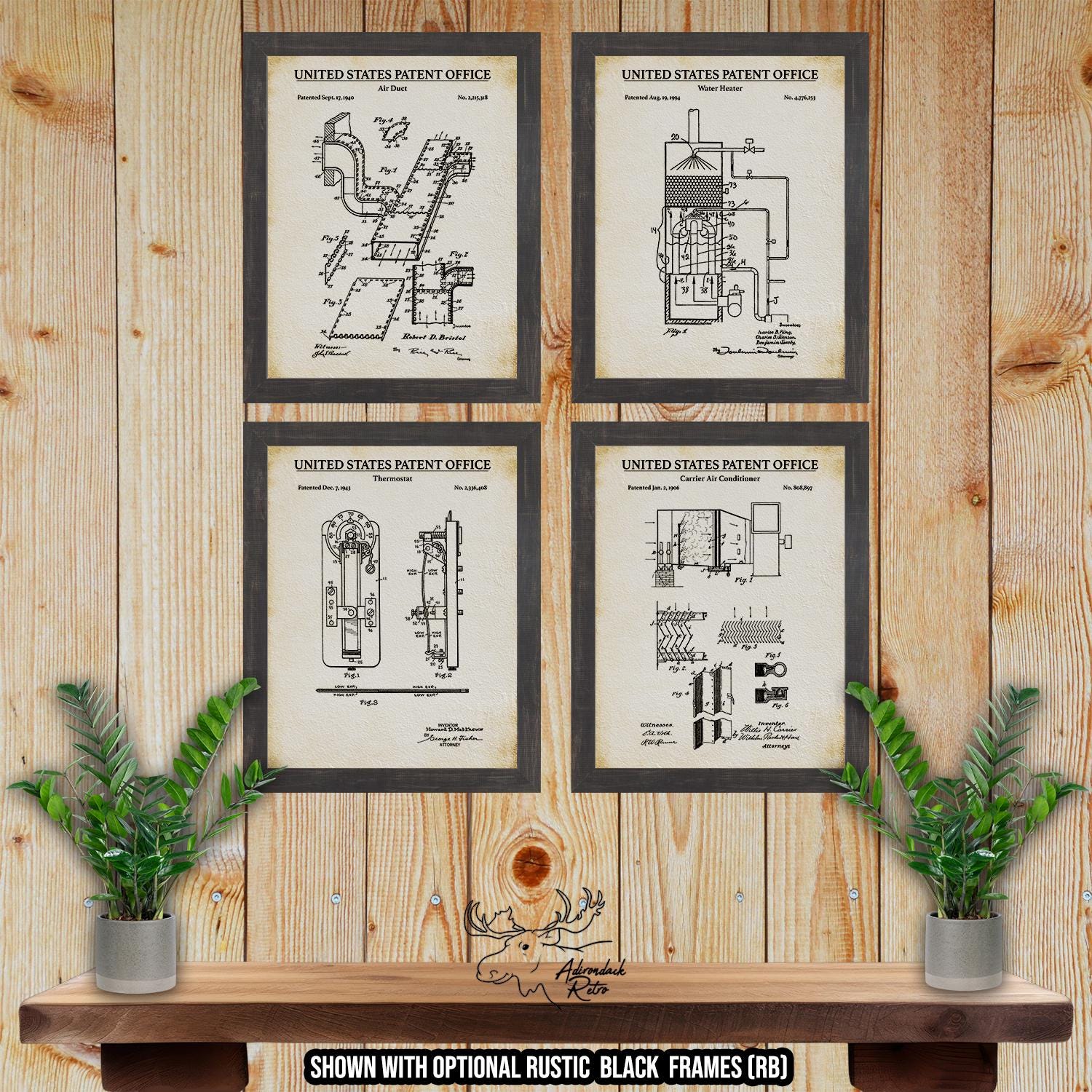 HVAC Patent Print Set of 4 - HVAC Inventions - HVAC Technician Gift at Adirondack Retro