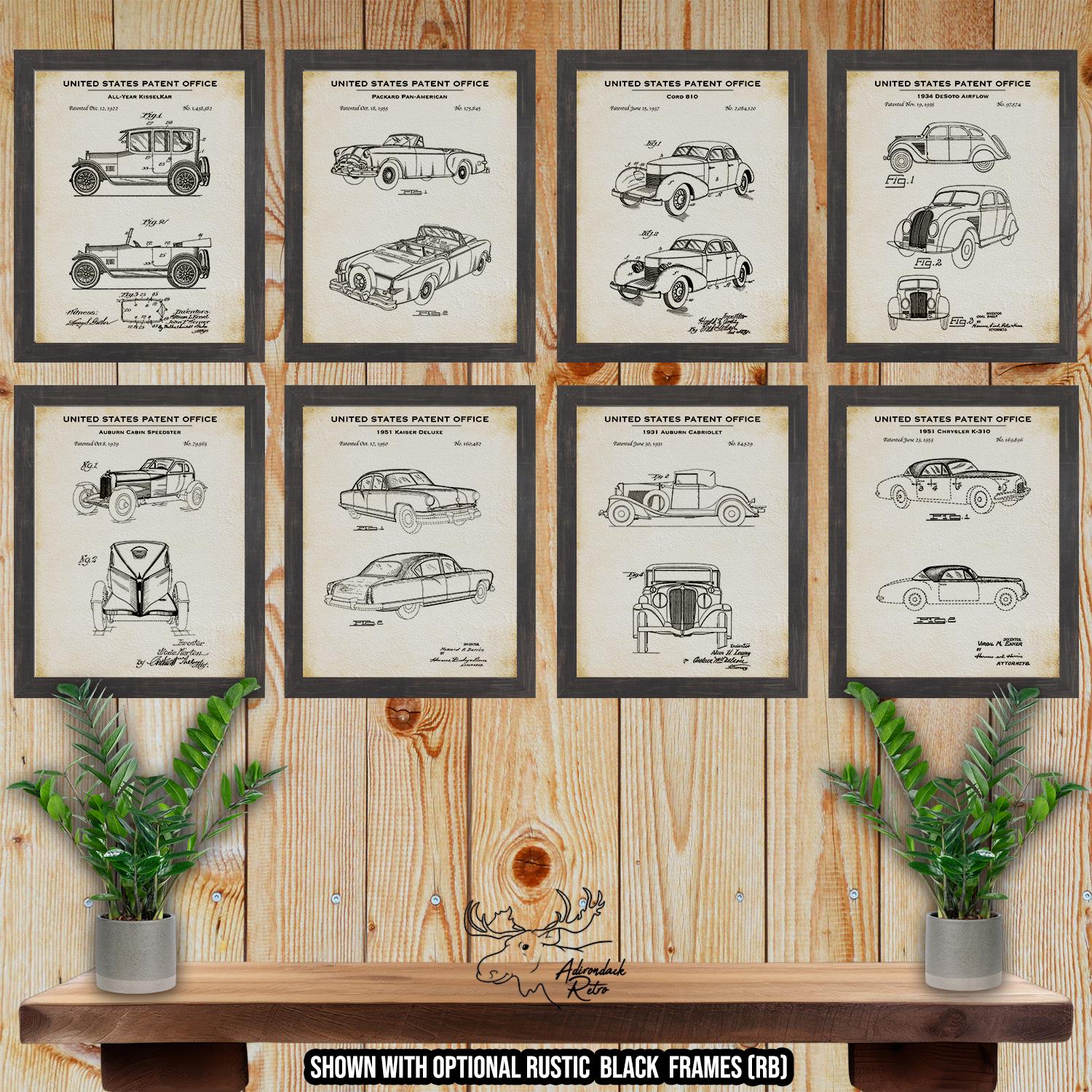 Classic Car Patent Print Set of 8 - Classic Car Posters - Retro Automobile Inventions at Adirondack Retro