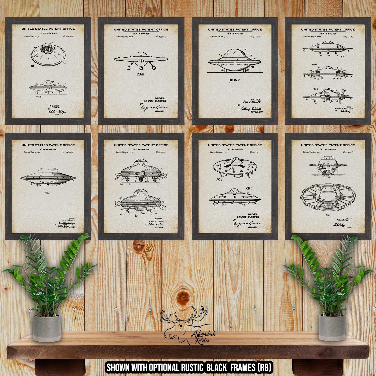 UFO Patent Print Set of 8 - Flying Saucer Inventions - Space Exploration Posters at Adirondack Retro