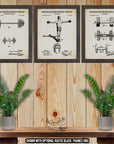 Weightlifting Patent Print Set of 3 - Home Gym Posters - Weightlifting Inventions at Adirondack Retro