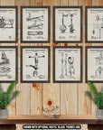 Fitness Equipment Patent Print Set of 8 - Home Gym Posters - Exercise Equipment Inventions at Adirondack Retro