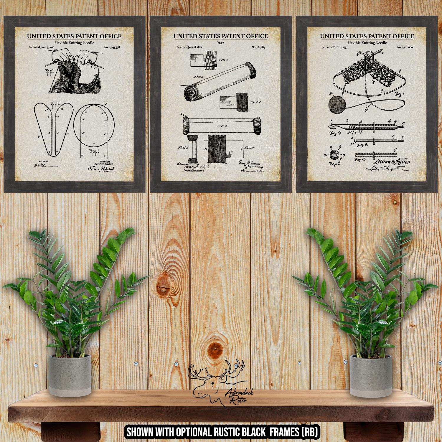 Knitting Patent Print Set of 3 - Vintage Knitting Posters - Knitting Inventions at Adirondack Retro