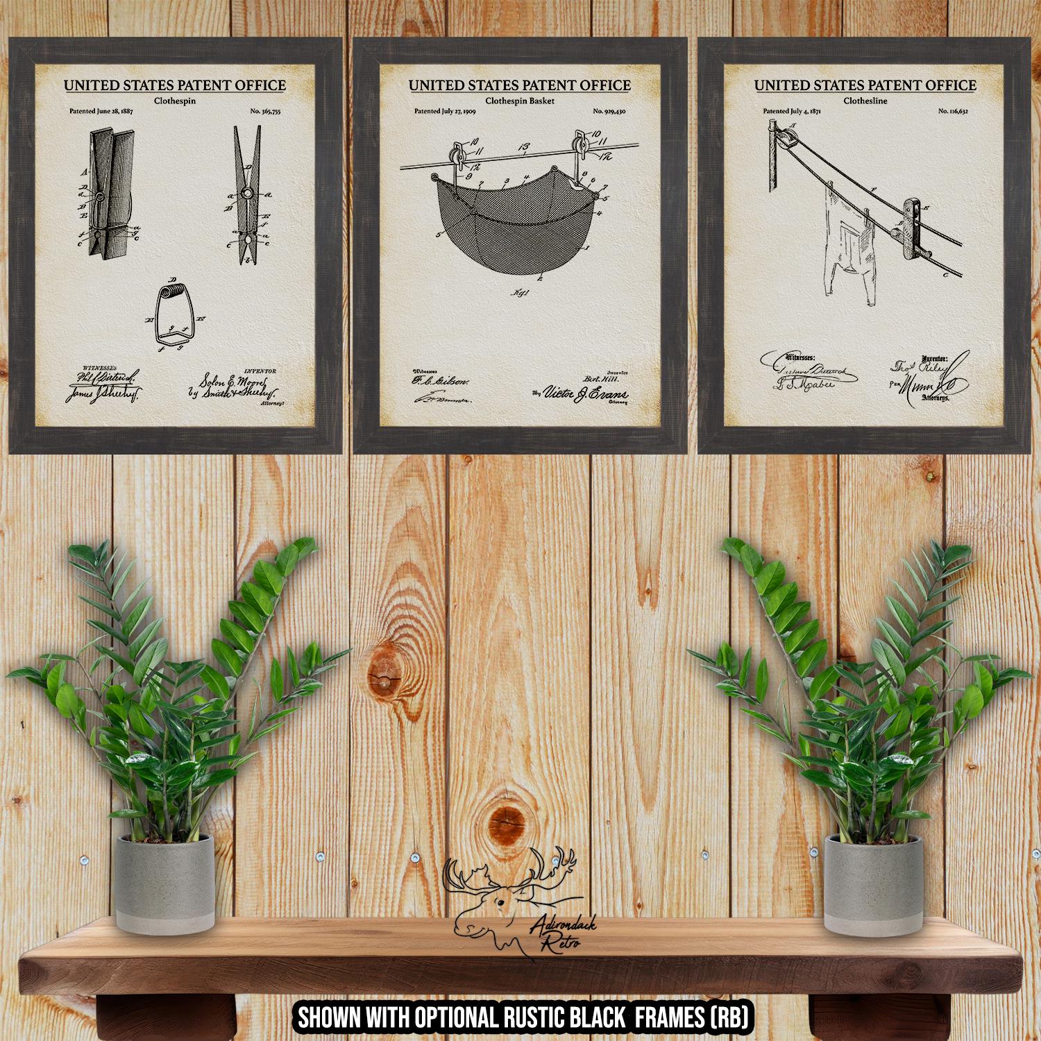 Laundry Patent Print Set of 3 - Retro Laundry Posters - Clothes Drying Inventions at Adirondack Retro