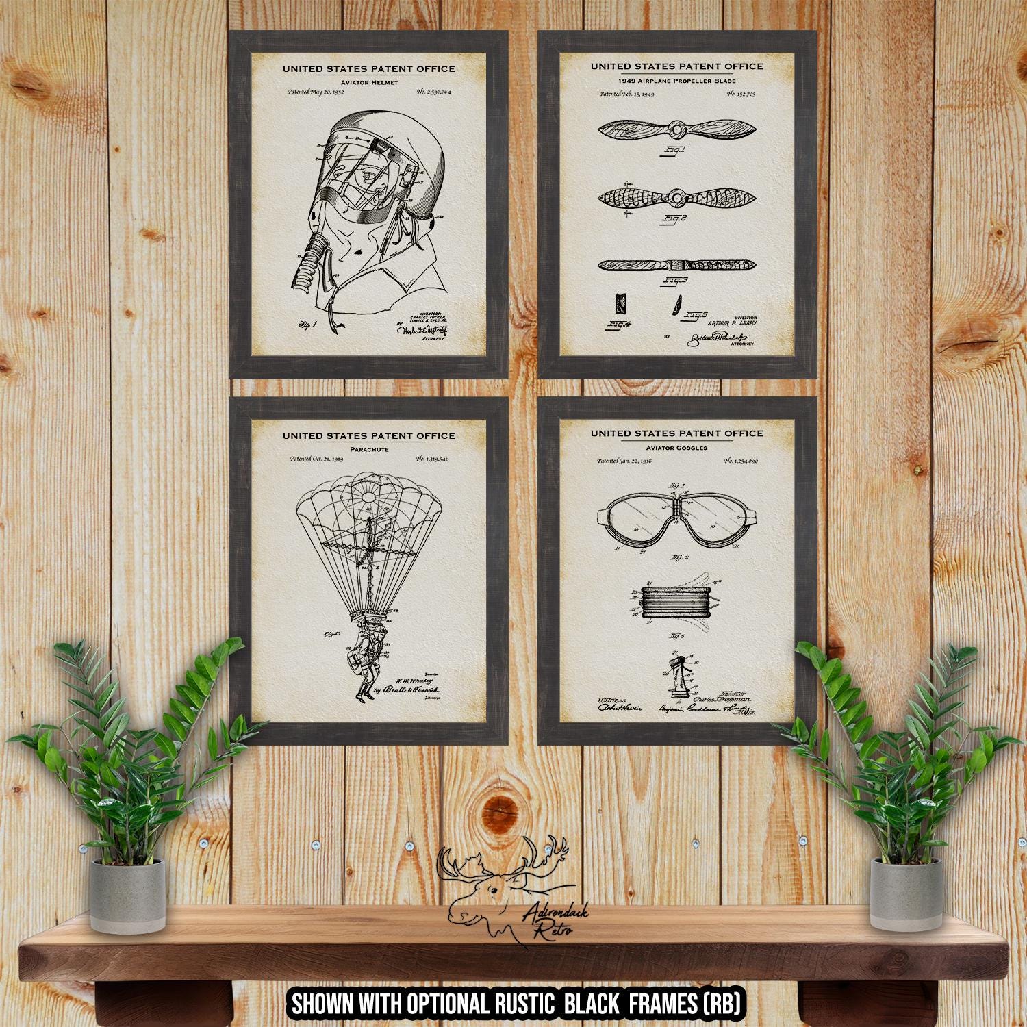 Aviation Patent Print Set of 4 - Aviation Posters - Aviator Inventions at Adirondack Retro