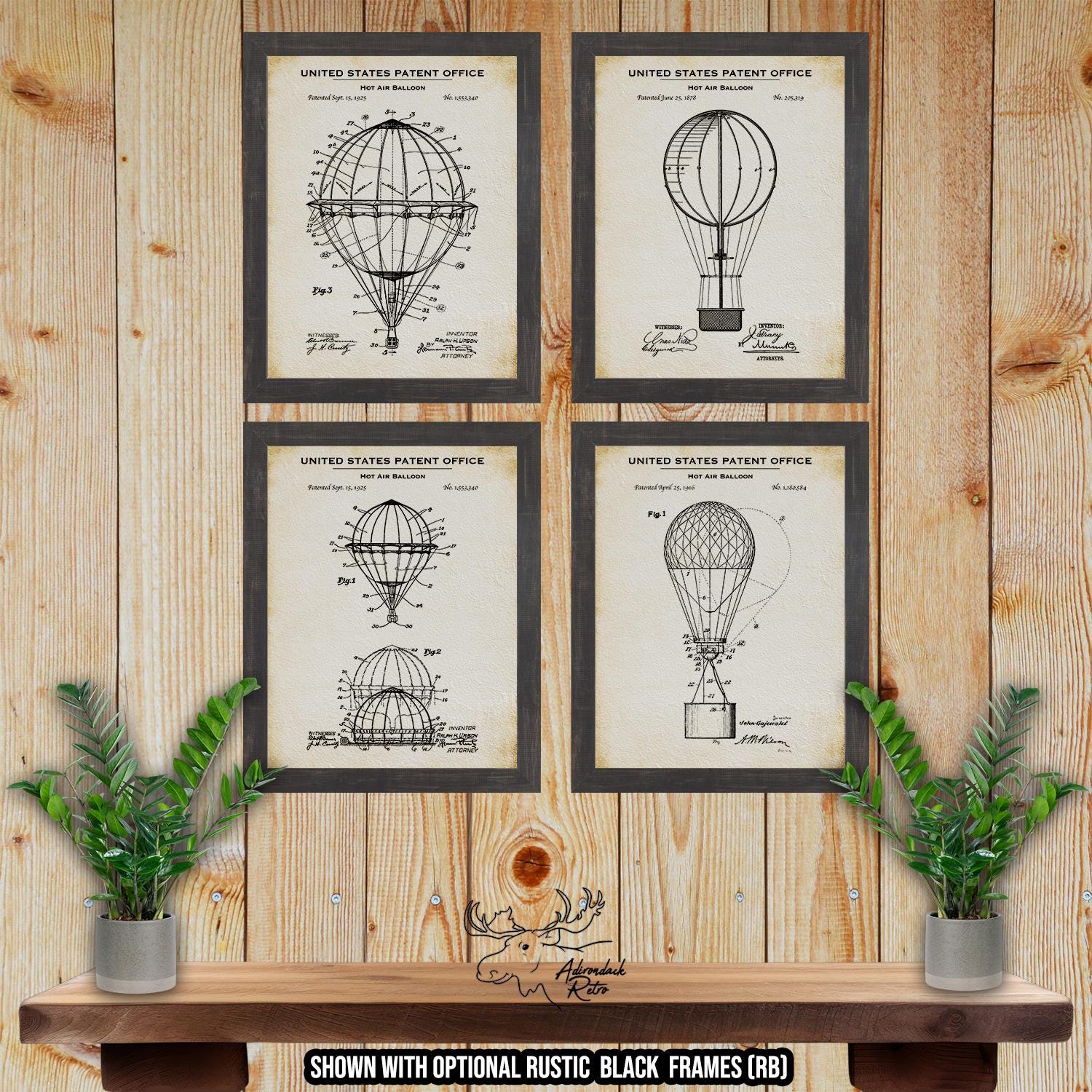 Hot Air Balloon Patent Print Set of 4 - Hot Air Balloon Posters - Retro Aviation Inventions at Adirondack Retro