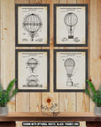 Hot Air Balloon Patent Print Set of 4 - Hot Air Balloon Posters - Retro Aviation Inventions at Adirondack Retro