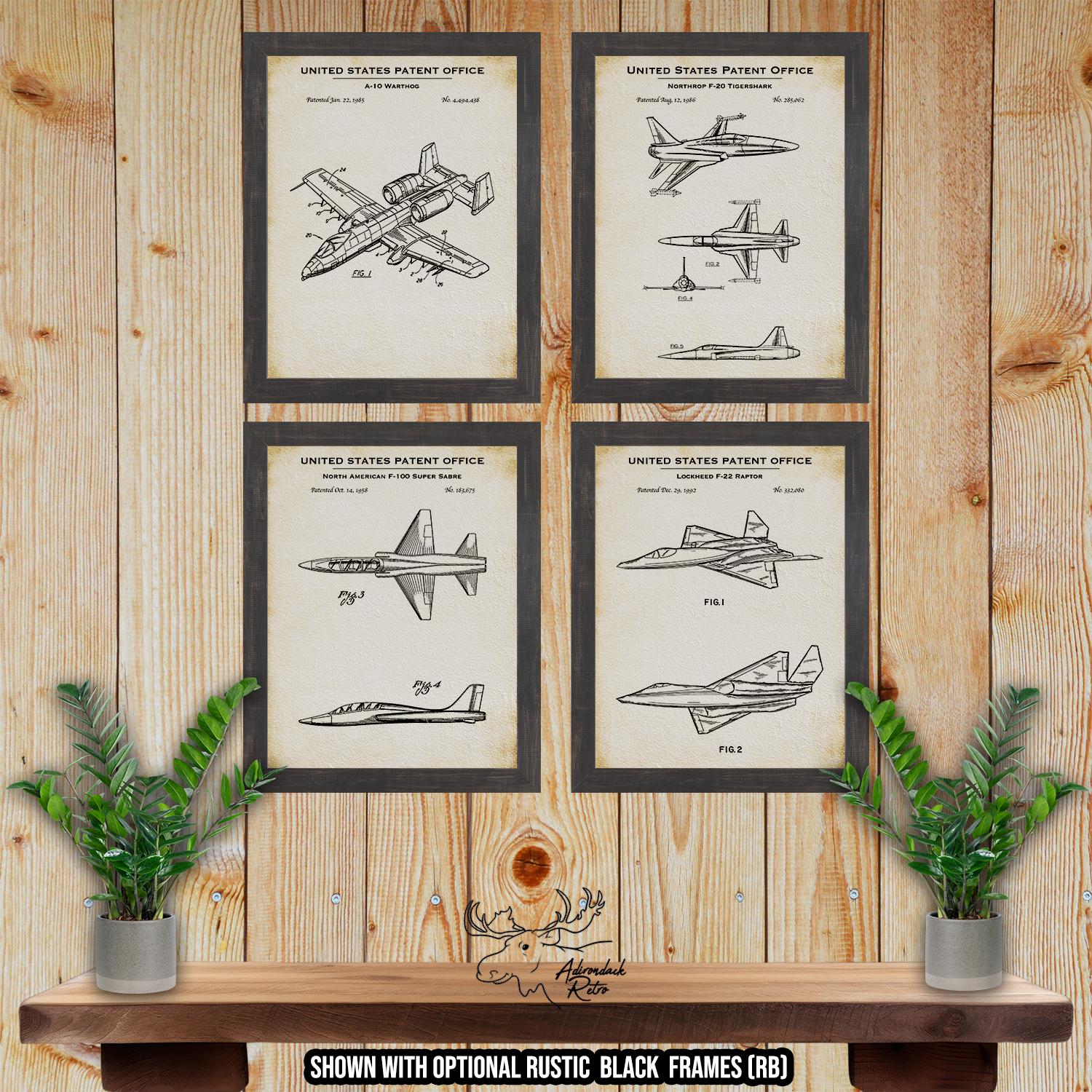 Military Aircraft Patent Print Set of 4 - Aviation Posters - Military Airplane Inventions at Adirondack Retro