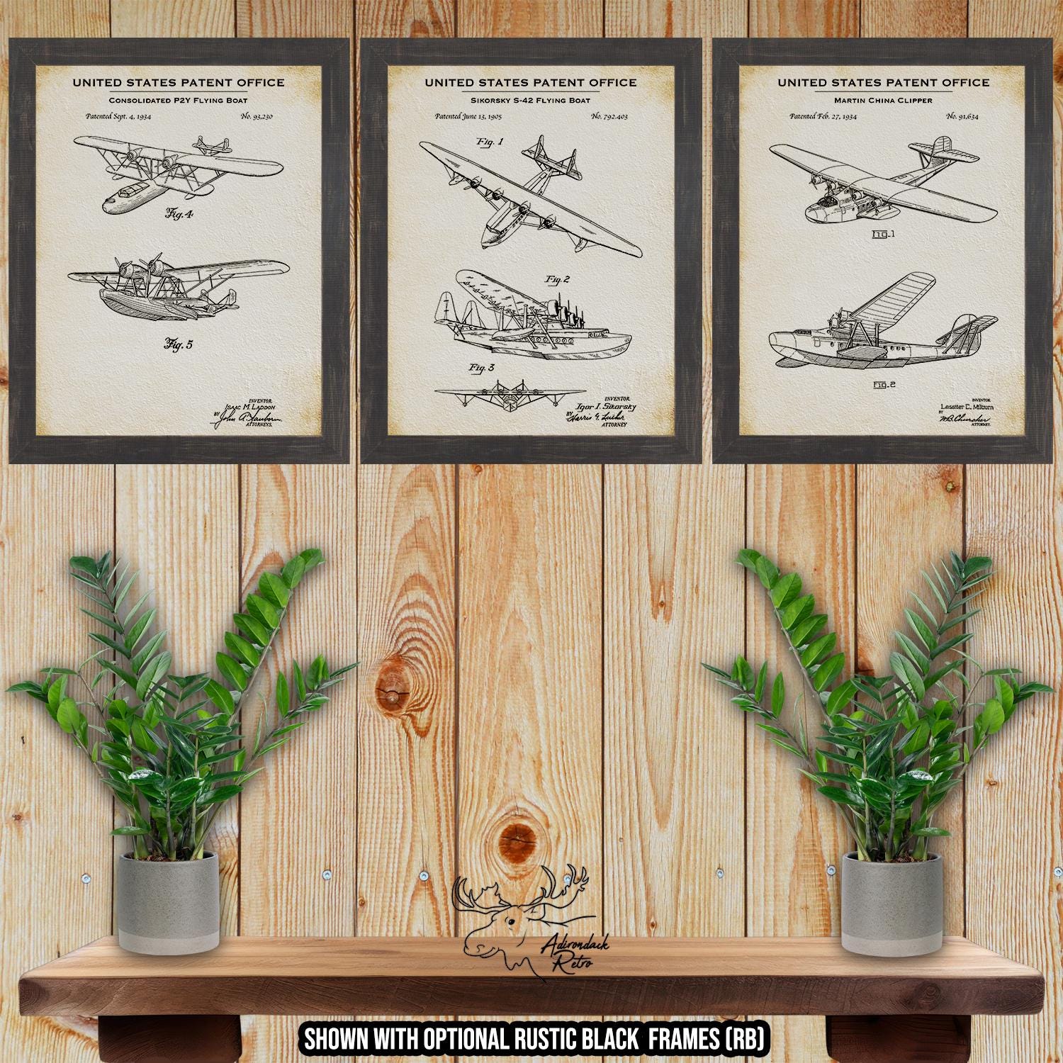 Seaplane Patent Print Set of 3 - Seaplane Inventions - Airplane Posters at Adirondack Retro