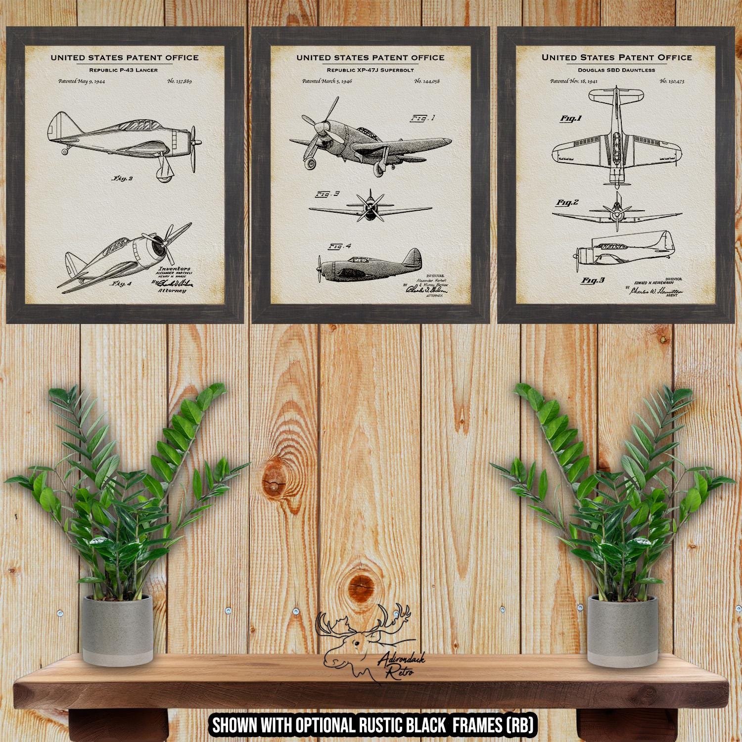 Military Fighter Planes Patent Print Set of 3 - Retro War Plane Inventions at Adirondack Retro