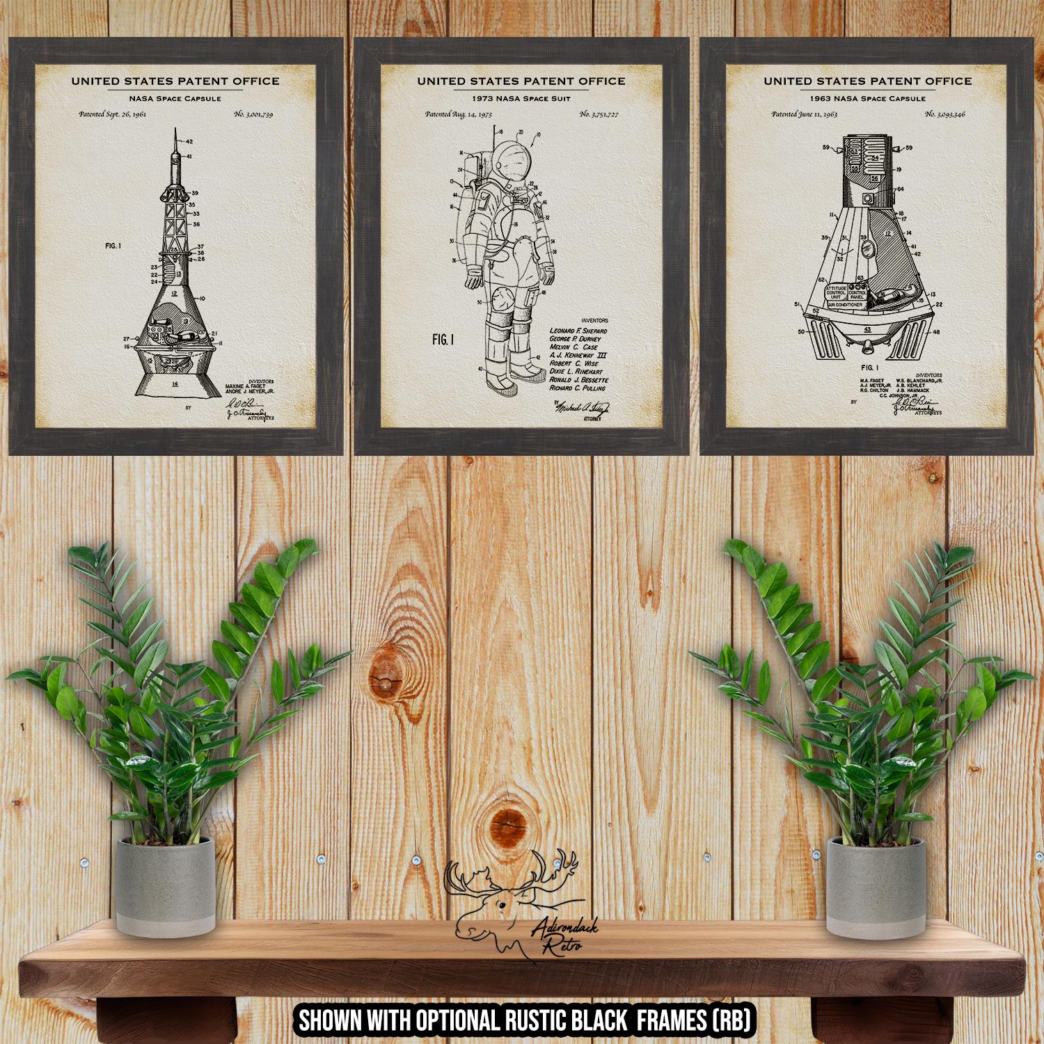 NASA Space Program Patent Print Set of 3 - Retro Space Exploration Posters - Historical NASA Inventions at Adirondack Retro