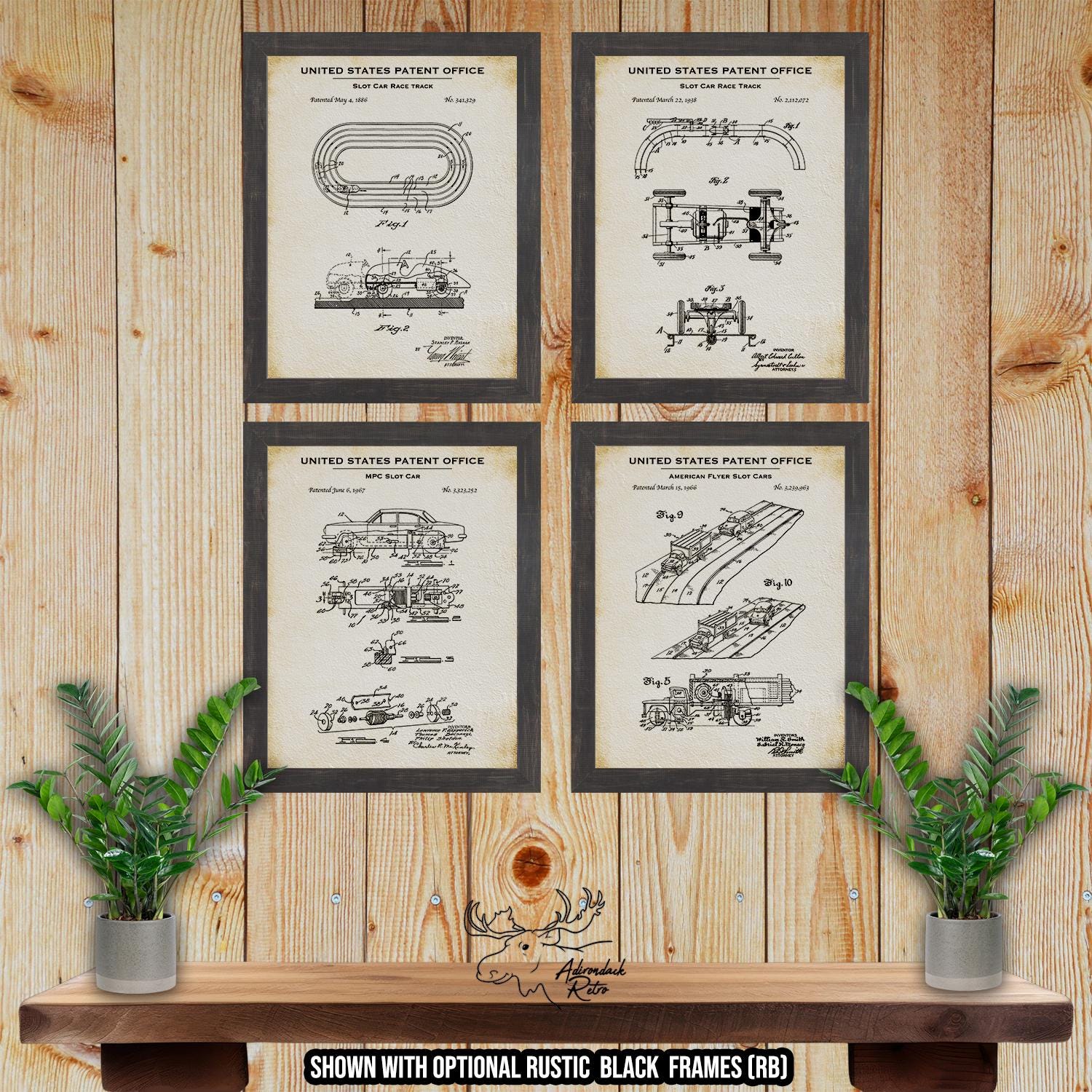 Slot Car Racing Patent Print Set of 4 - Historic Slot Car Posters - Slot Car Racing Inventions at Adirondack Retro