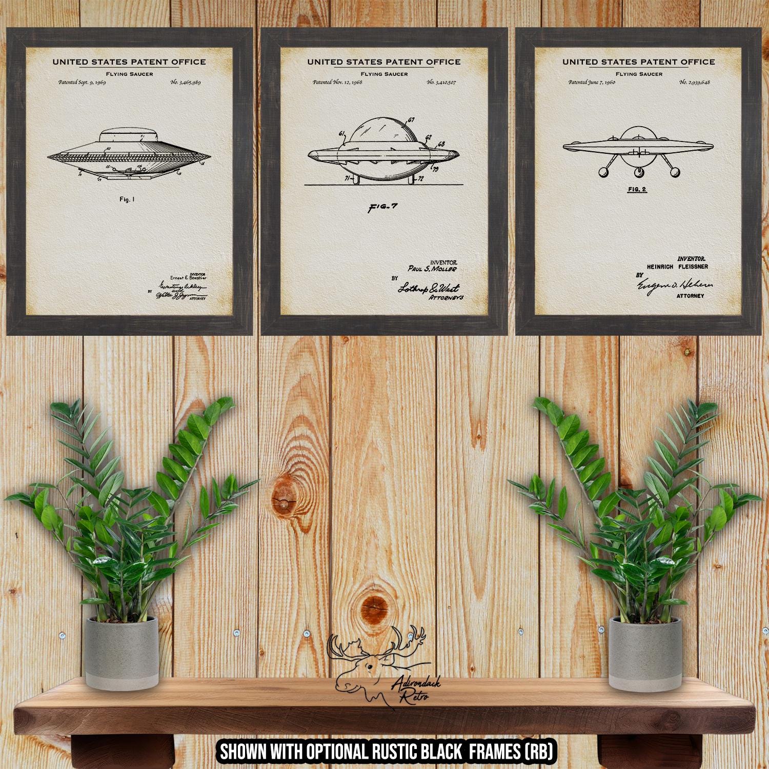 UFO Patent Print Set of 3 - Space Exploration Posters - UFO Inventions at Adirondack Retro