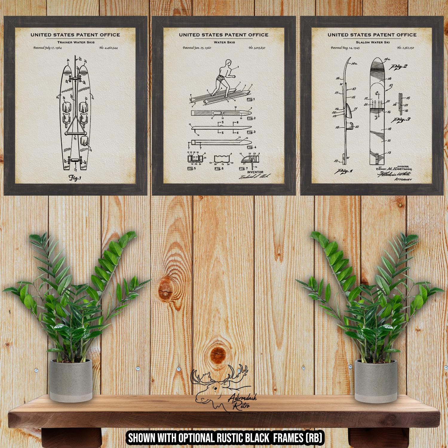 Water Ski Patent Print Set of 3 - Water Ski Poster Set - Water Ski Inventions at Adirondack Retro