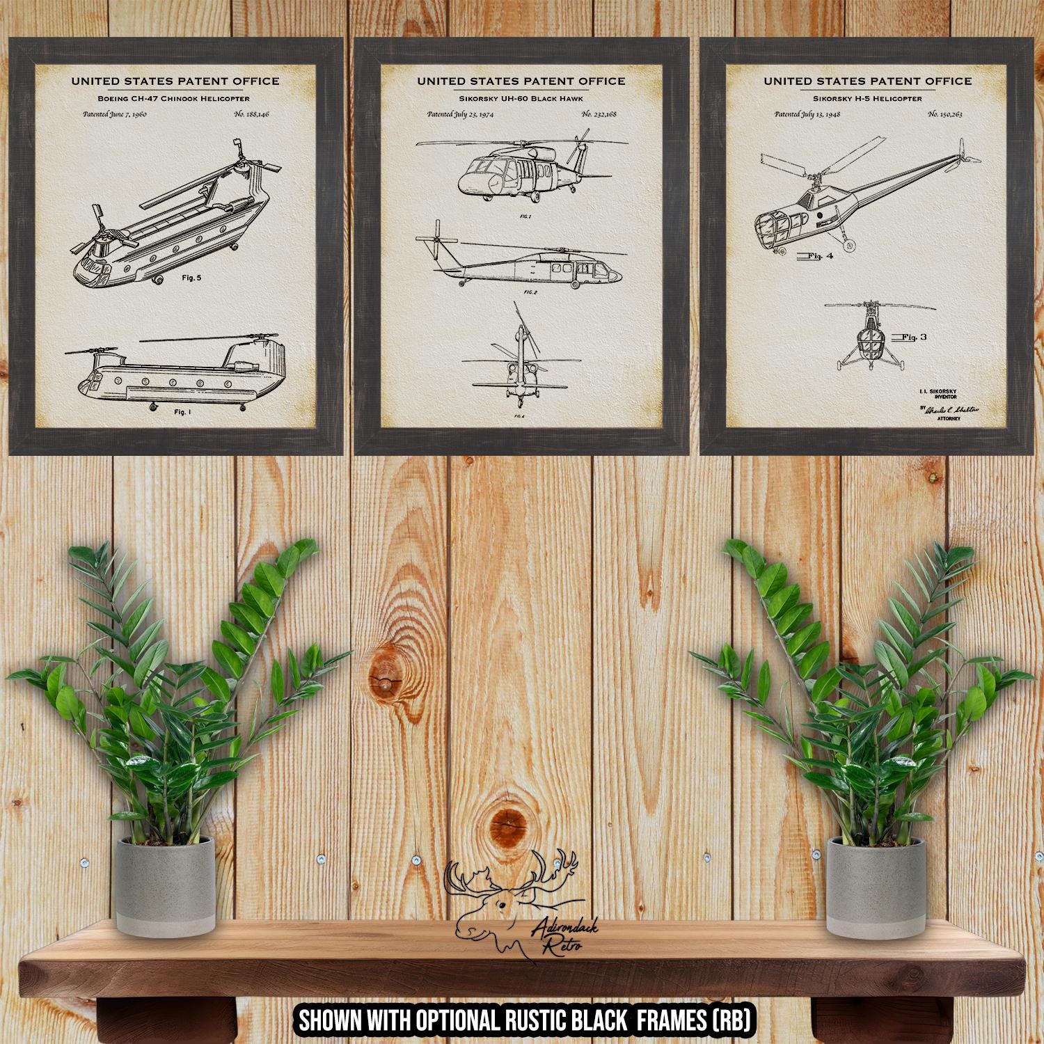 Helicopter Patent Print Set of 3 - Helicopter Posters - Helicopter Inventions at Adirondack Retro