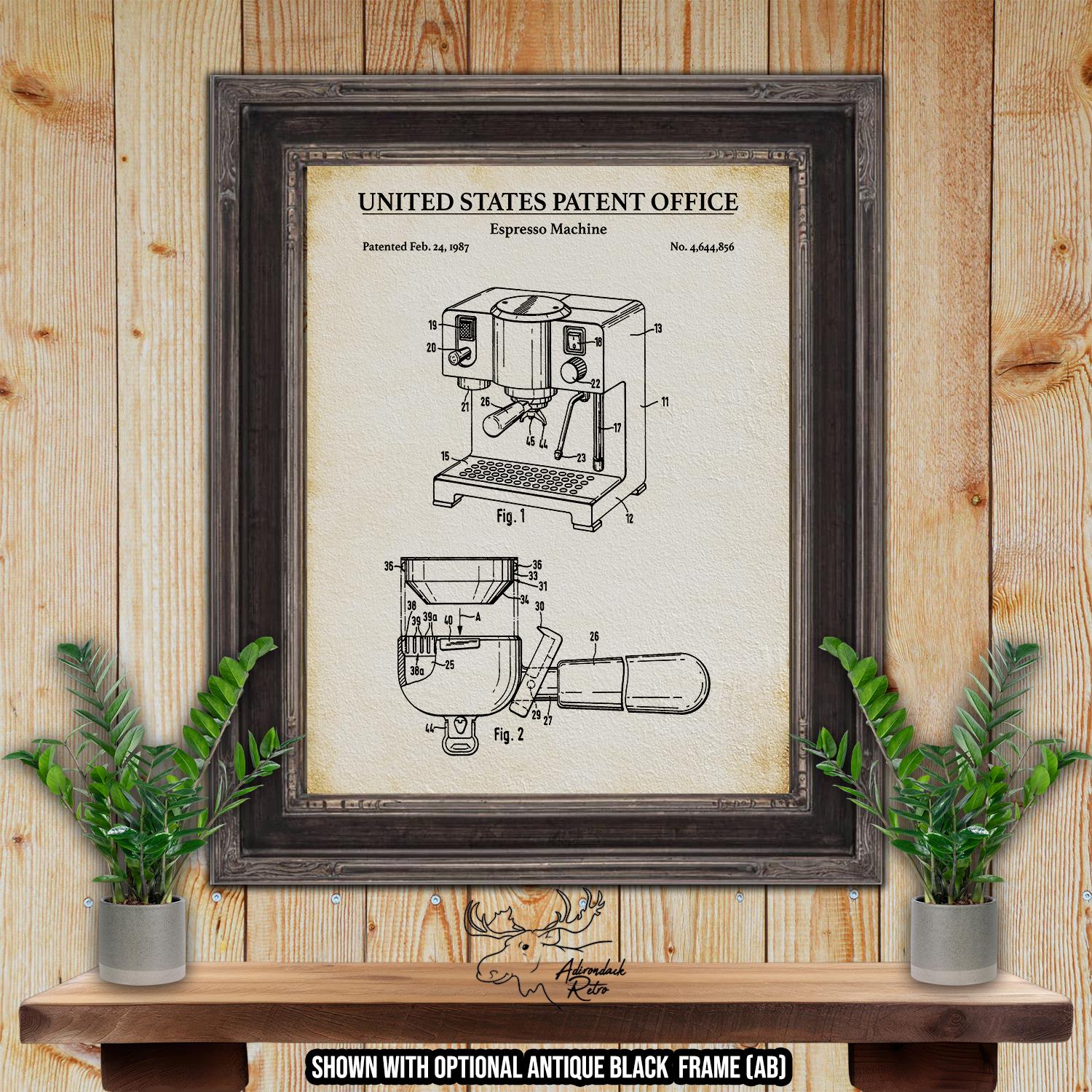 Espresso Machine Patent Print - Kitchen Appliance Poster - 1987 Coffee Invention at Adirondack Retro