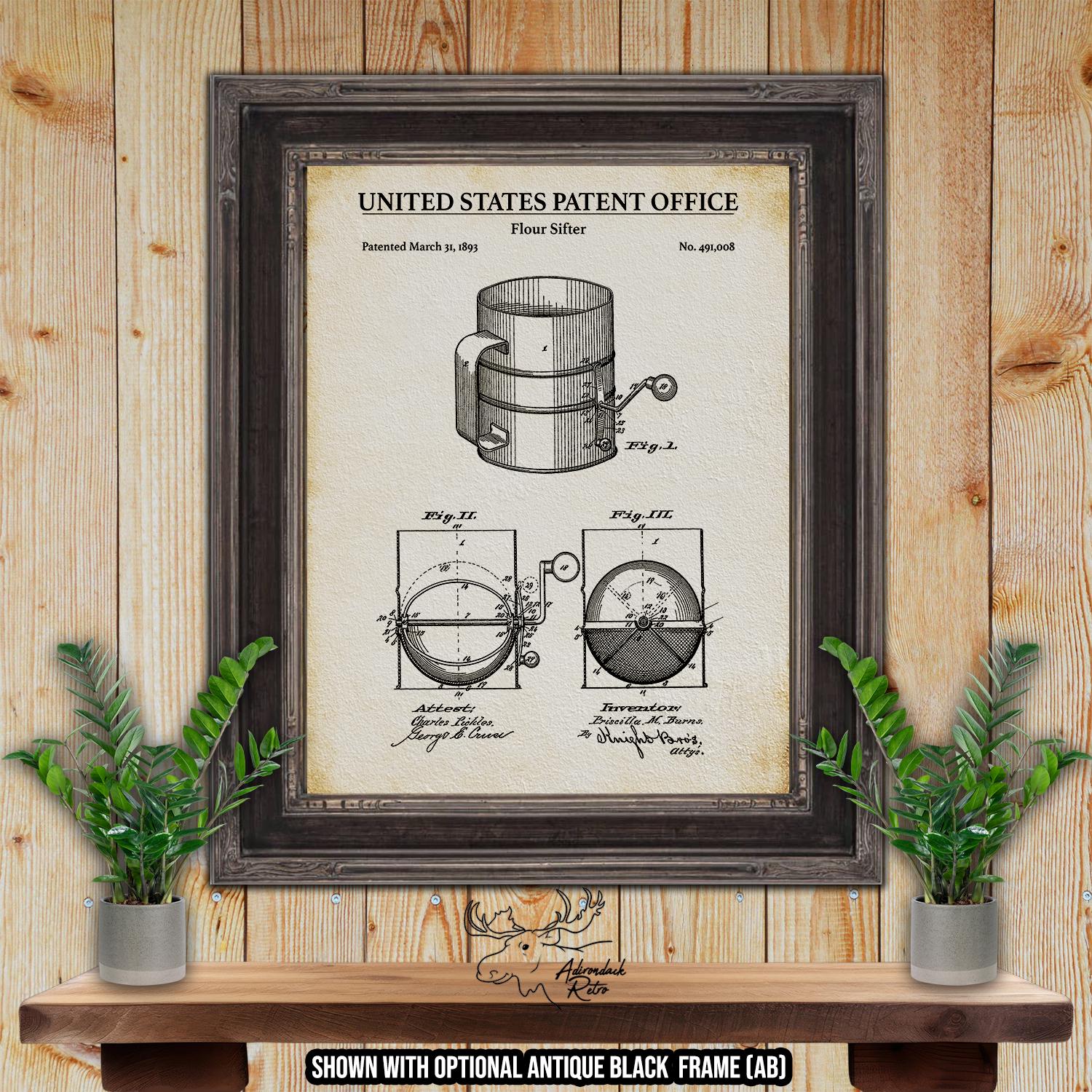 Flour Sifter Patent Print - Culinary Poster - 1893 Kitchen Utensil Invention at Adirondack Retro