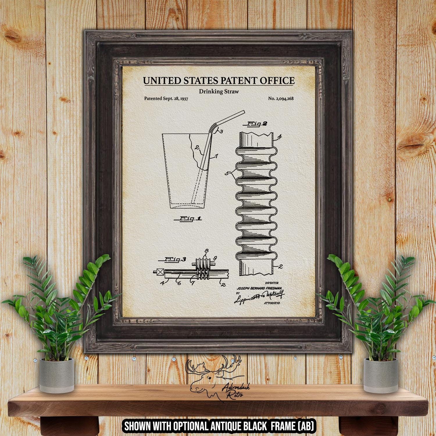 Drinking Straw Patent Print - Culinary Poster - 1937 Kitchen Utensil Invention at Adirondack Retro