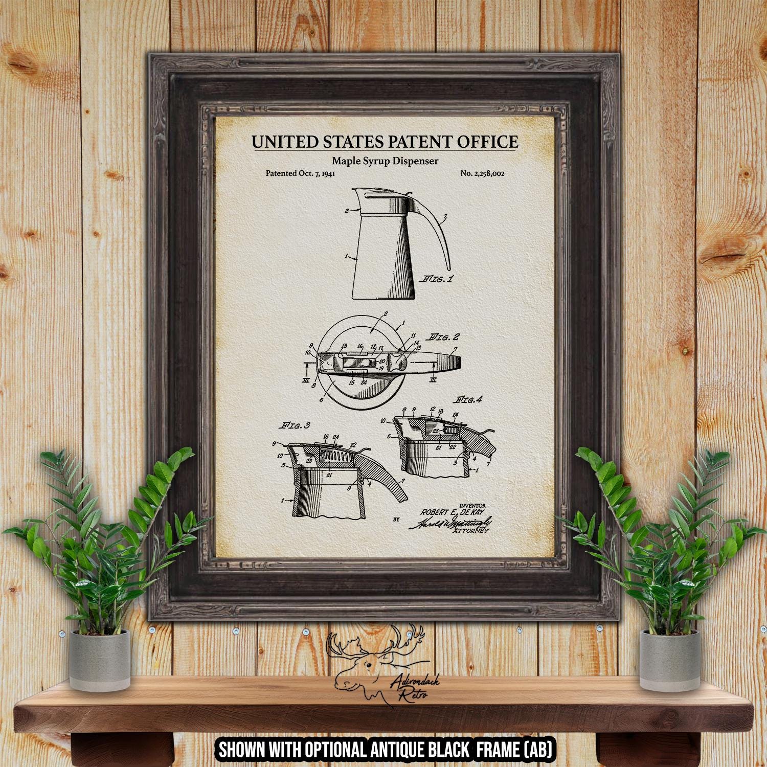 Syrup Dispenser Patent Print - Country Kitchen Wall Art - 1941 Kitchen Gadget Invention at Adirondack Retro