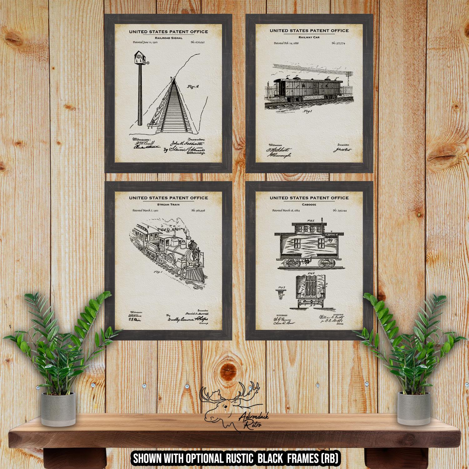 Railroad Patent Print Set of 4 - Train Posters - Railroad Inventions at Adirondack Retro