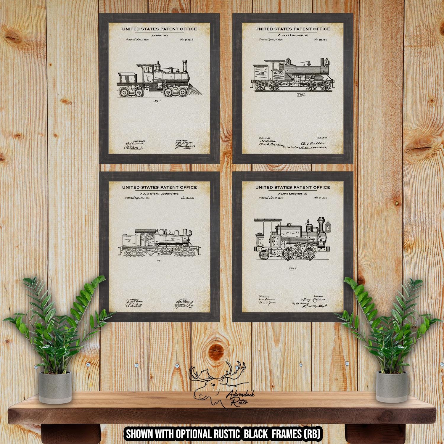 Railroad Patent Print Set of 4 - Vintage Train Posters - Railroad Inventions at Adirondack Retro