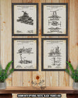 Railroad Handcar Patent Print Set of 4 - Vintage Train Posters - Railroad Inventions at Adirondack Retro