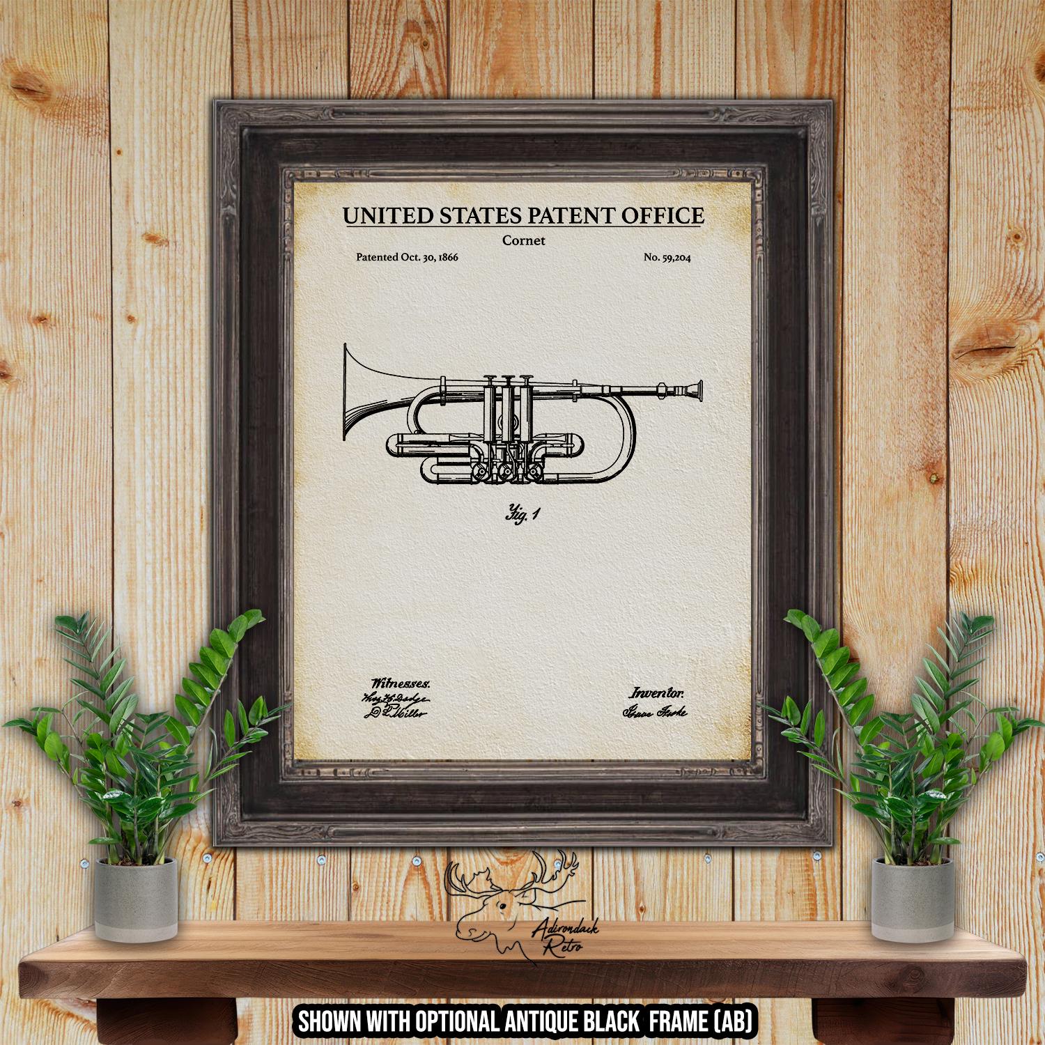 Cornet Patent Print - 1866 Cornet Poster - Brass Instrument Invention at Adirondack Retro