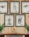 Brass Instrument Patent Print Set of 5 - Retro Music Posters - Brass Instrument Inventions at Adirondack Retro